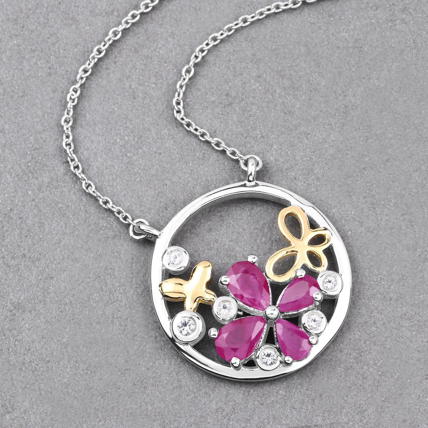 1.47 Carat Genuine Ruby and White Topaz .925 Sterling Silver Pendant by Bids.com