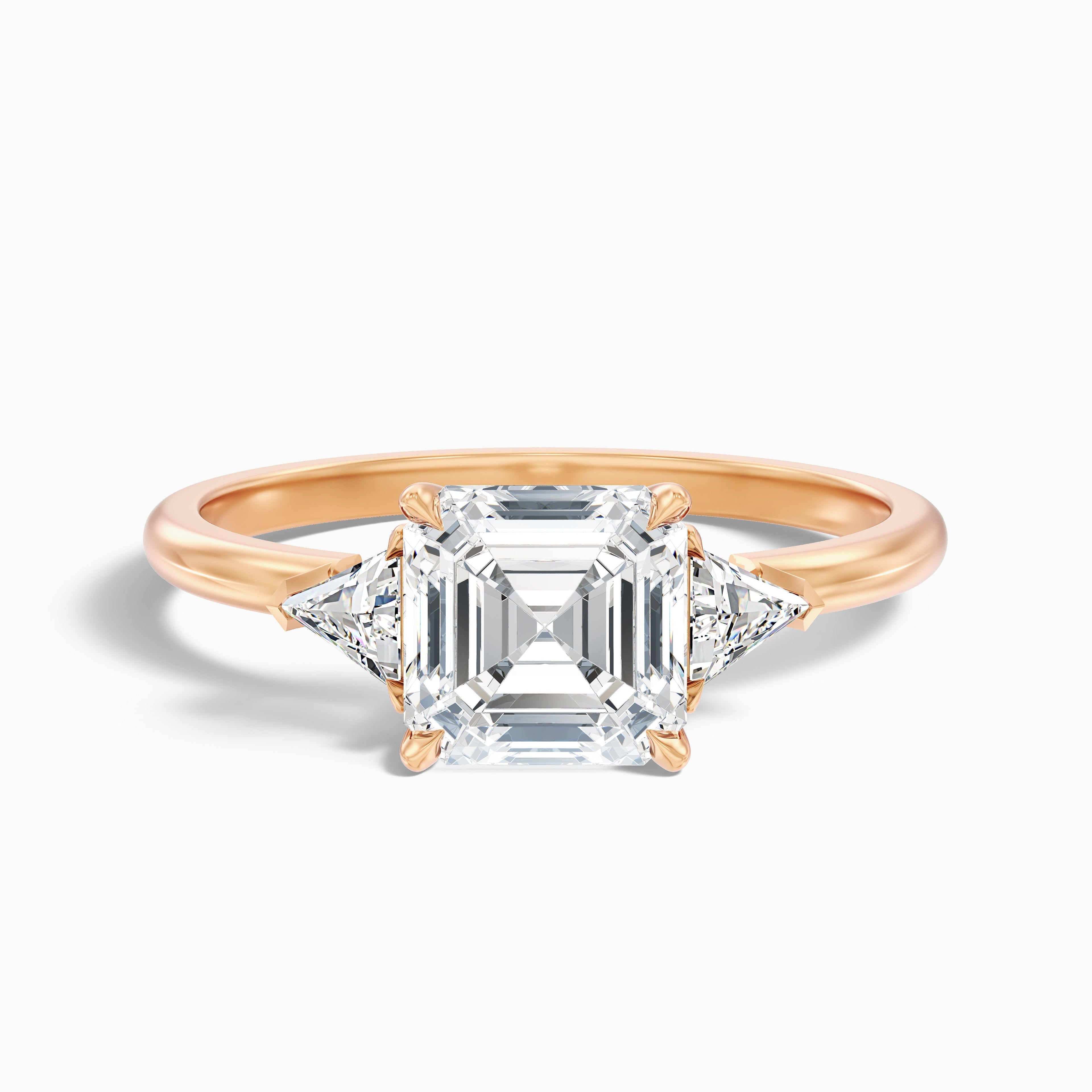 Kora 1 Carat Three Stone Asscher With Trillion Side Stones Moissanite Diamond Ring in 925 Sterling Silver