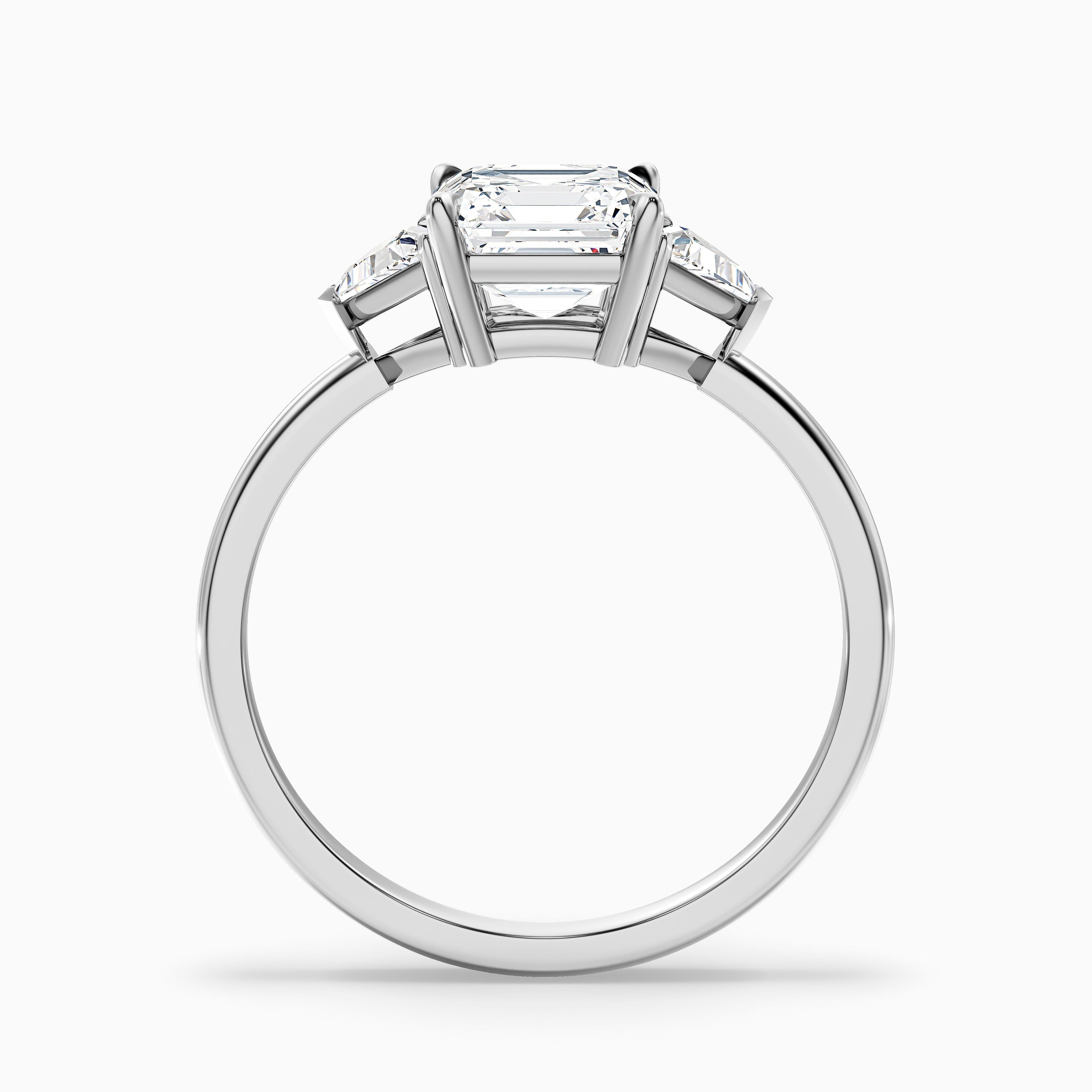 Gigi 3 Carat Three Stone Asscher With Triangle Side Stones Lab Grown Diamond Ring in 925 Sterling Silver