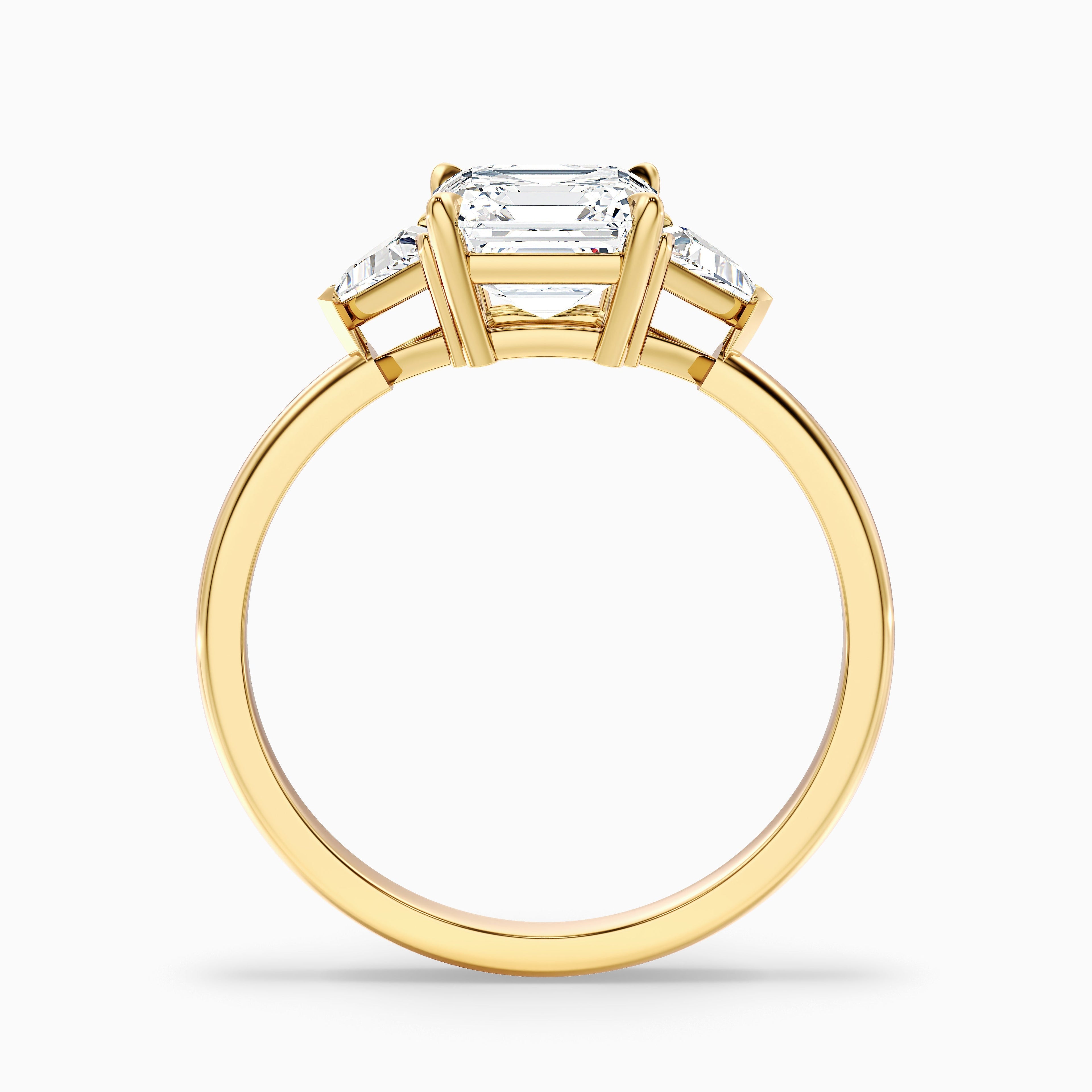 Gigi 3 Carat Three Stone Asscher With Triangle Side Stones Lab Grown Diamond Ring in 18k White Gold