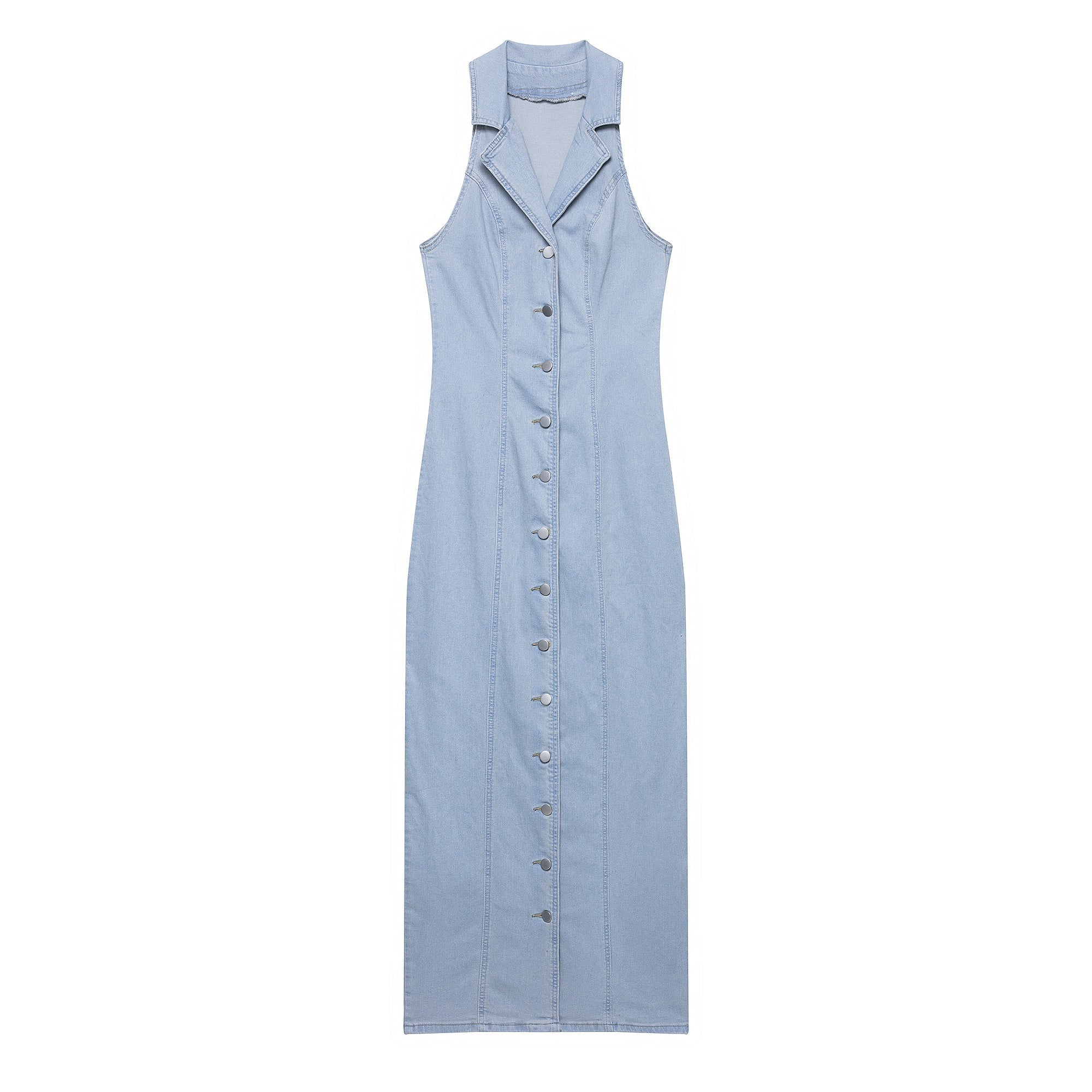 Women Clothing Early Spring Light Blue Sexy Button Denim Long Dress