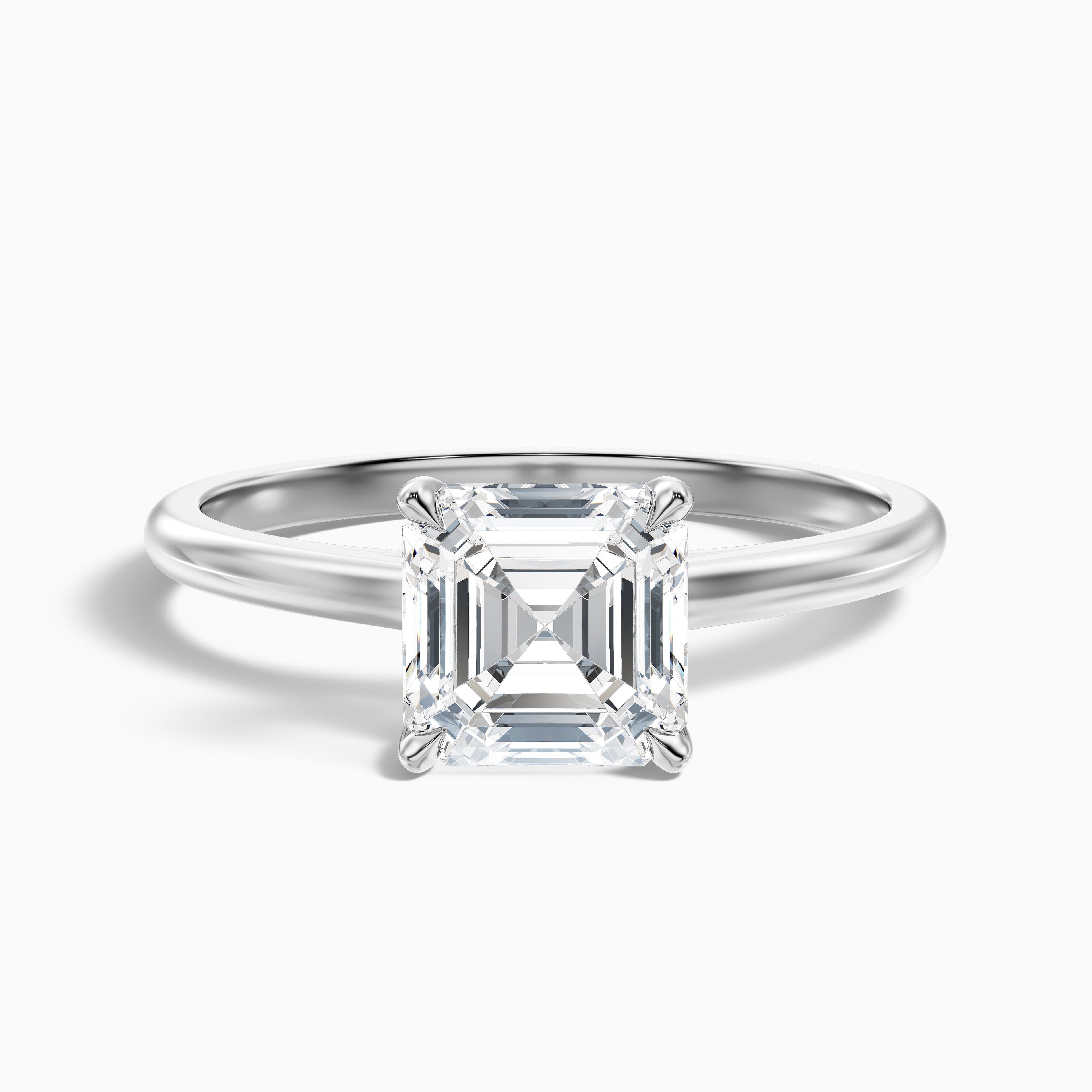 Kaylie 2.5 Carat Asscher Cut Hidden Halo Lab Grown Diamond Ring in 925 Sterling Silver