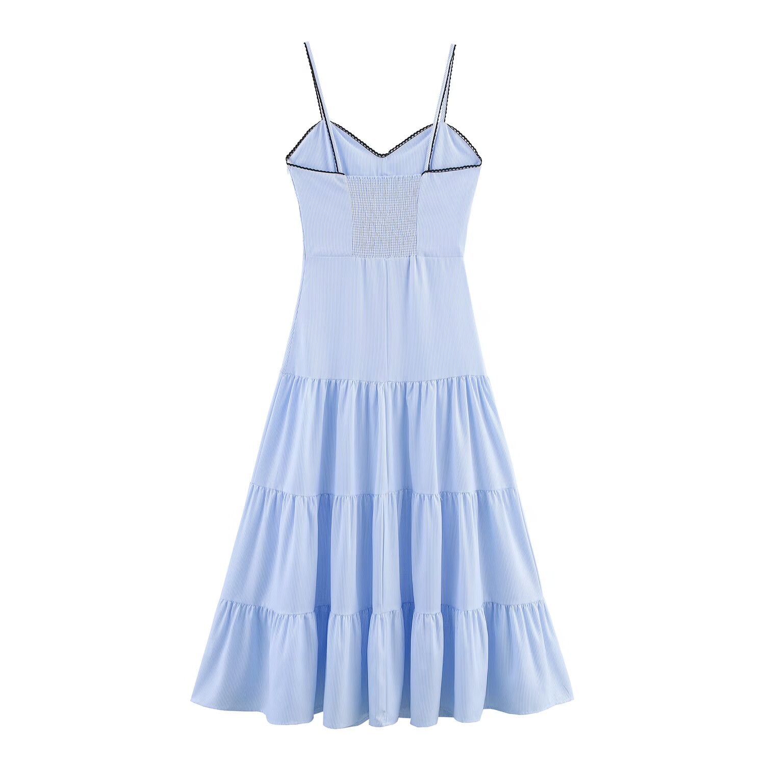 Women Summer Sexy Slim Fit Backless Striped Sling Midi Dress by Ragazza