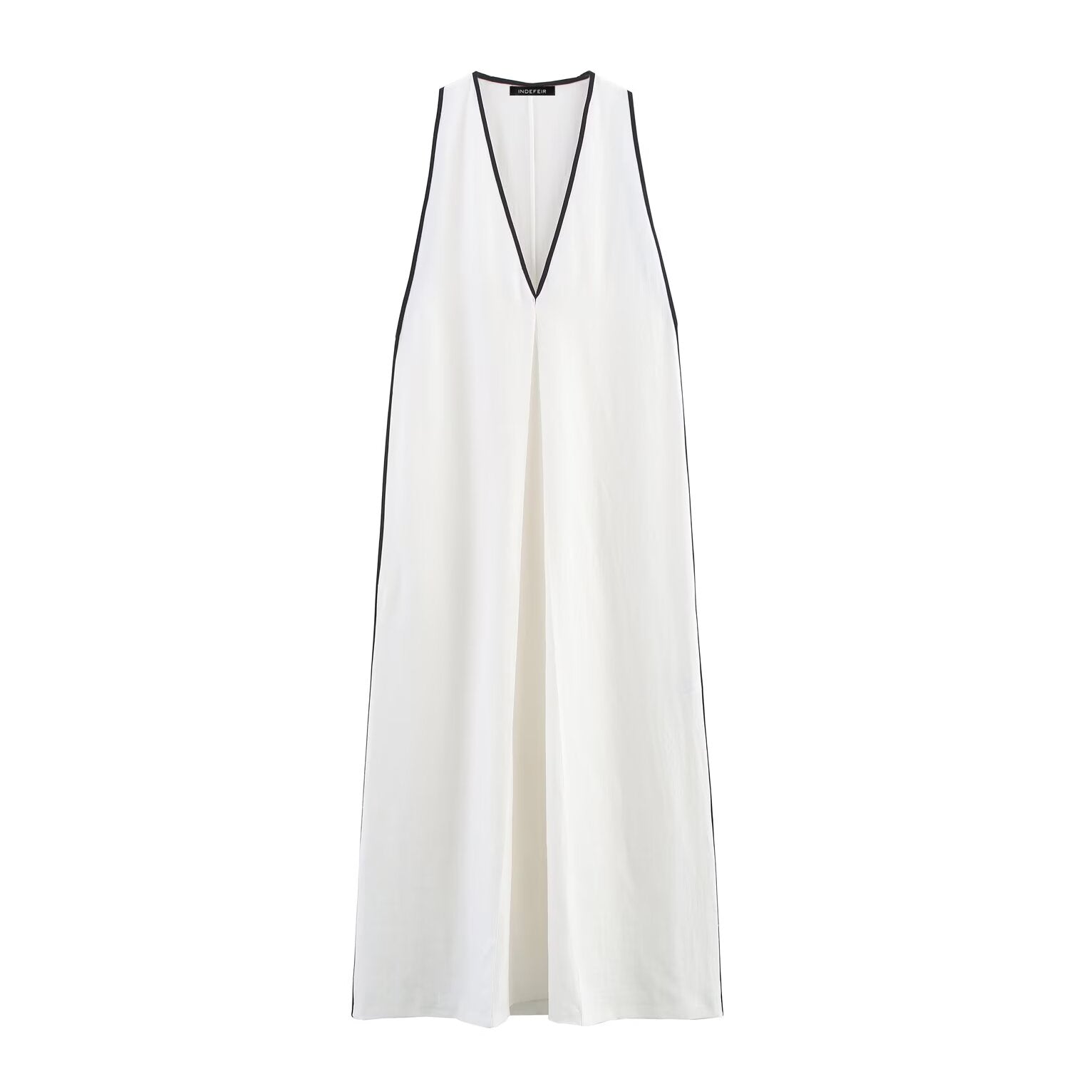 Women Clothing Summer Simple V neck Trim Linen Blend Dress by Ragazza