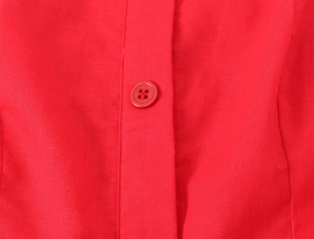 French Slim Fit Retro Red Cotton Linen Halter Large Swing Sexy Low Cut Cinched Slimming Dress by Ragazza