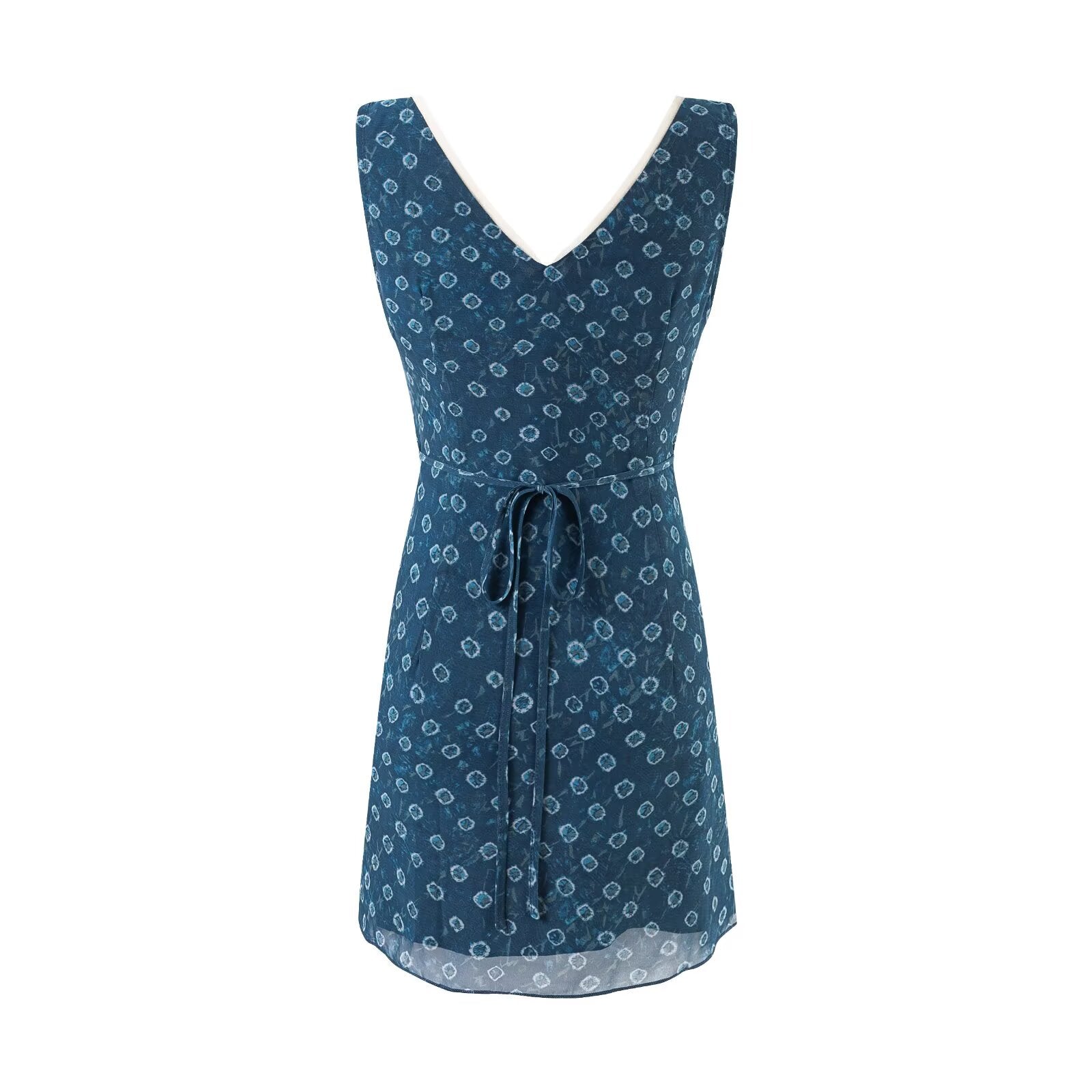 V neck Organza Patchwork Waist-Slimming Floral Dress Women Summer Waist-Controlled Slim-Fit Sleeveless Dress by Ragazza