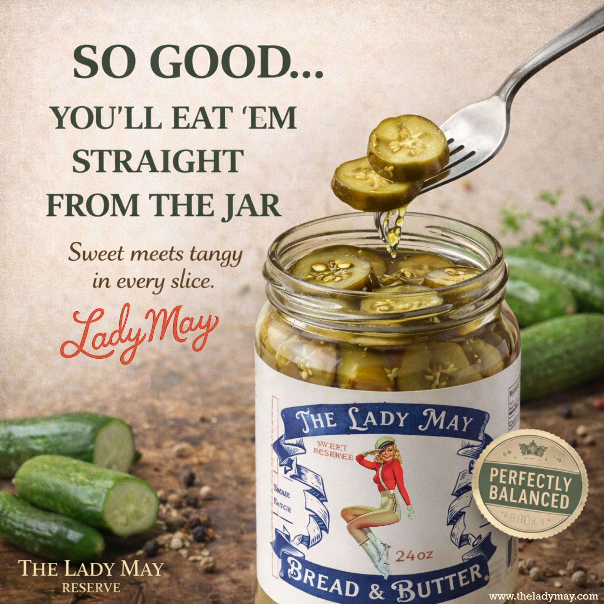 Lady May’s Bread & Butter Sweet Pickles – 2 Pack (24oz Jars) – Small Batch Southern Style Sweet & Tangy Kirby Cucumber Slices – Restaurant Recipe, Crisp & Crunchy – Organic Ingredients by The Lady May