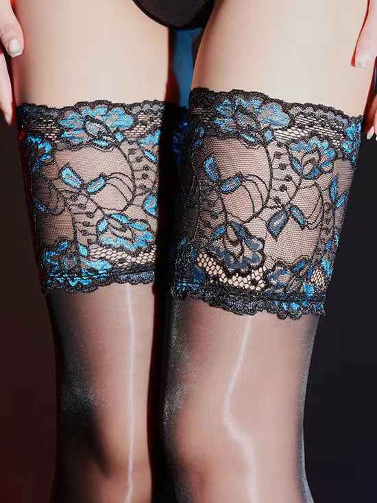 Lace Floral Black Sheer Stockings