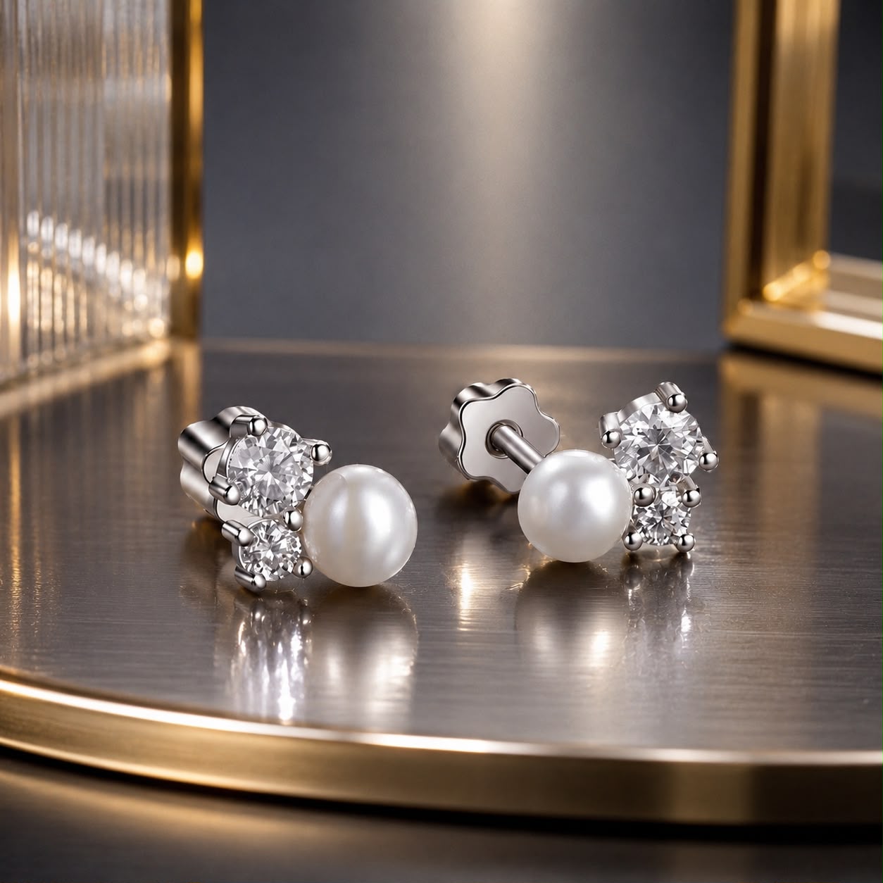 925 Sterling Silver 0.1 Carat Moissanite and Pearl Earrings for Women DestGlow