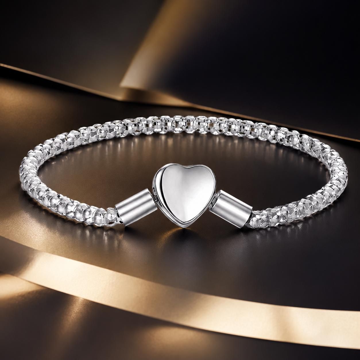 925 Sterling Silver Bracelet 17cm Heart-shaped 1.0cm for Women DestGlow