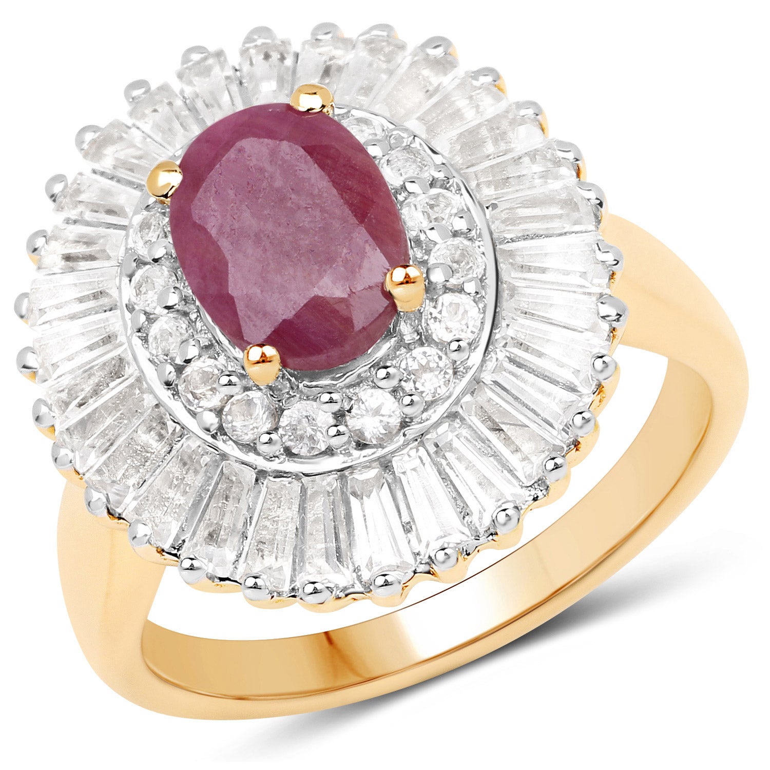 3.75 Carat Genuine Ruby and White Topaz .925 Sterling Silver Ring by Bids.com