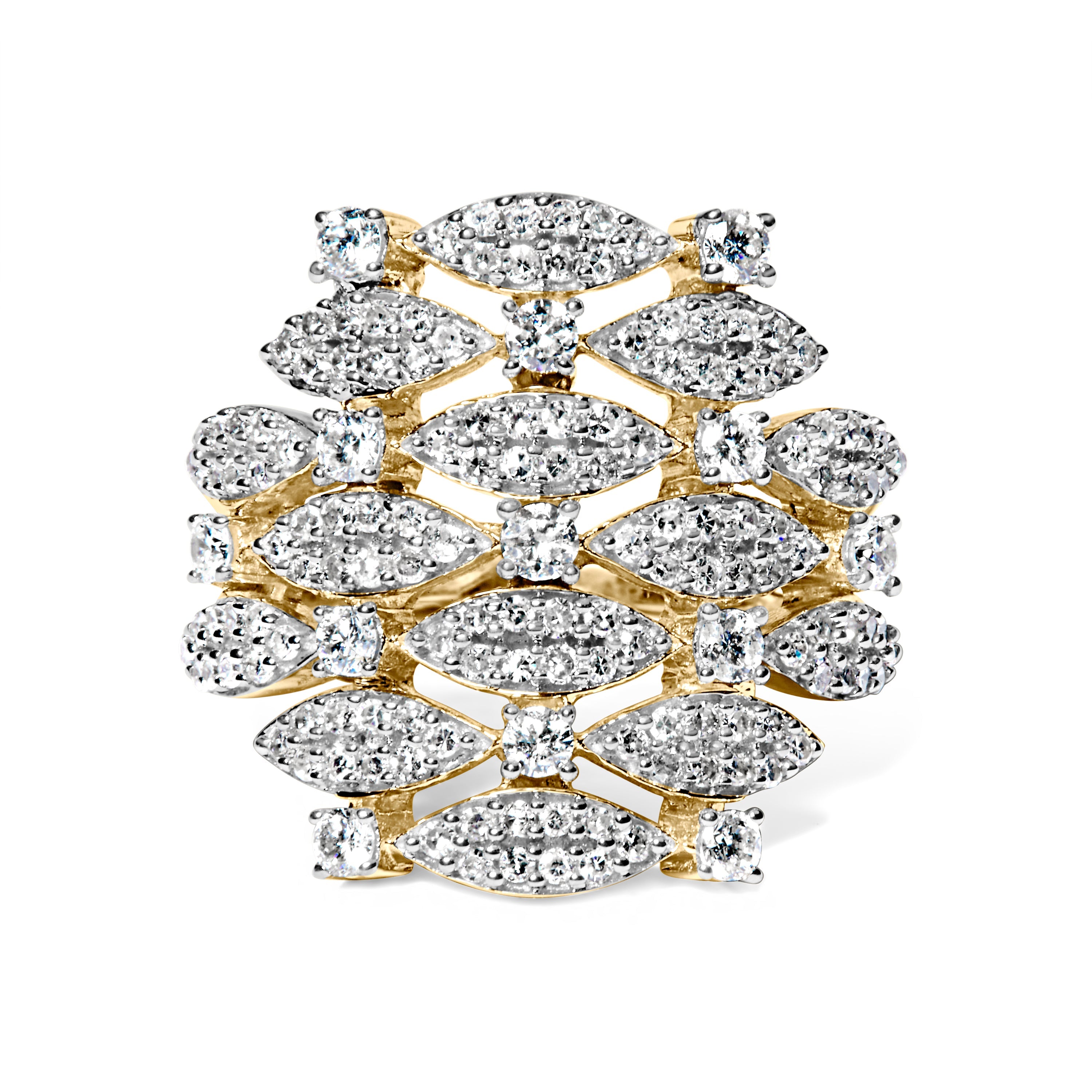 14K Yellow Gold 1.0 Cttw Diamond Geometric Stacked Open Cocktail Ring (I-J Color, I1-I2 Clarity) - Ring Size 7 by Bids.com