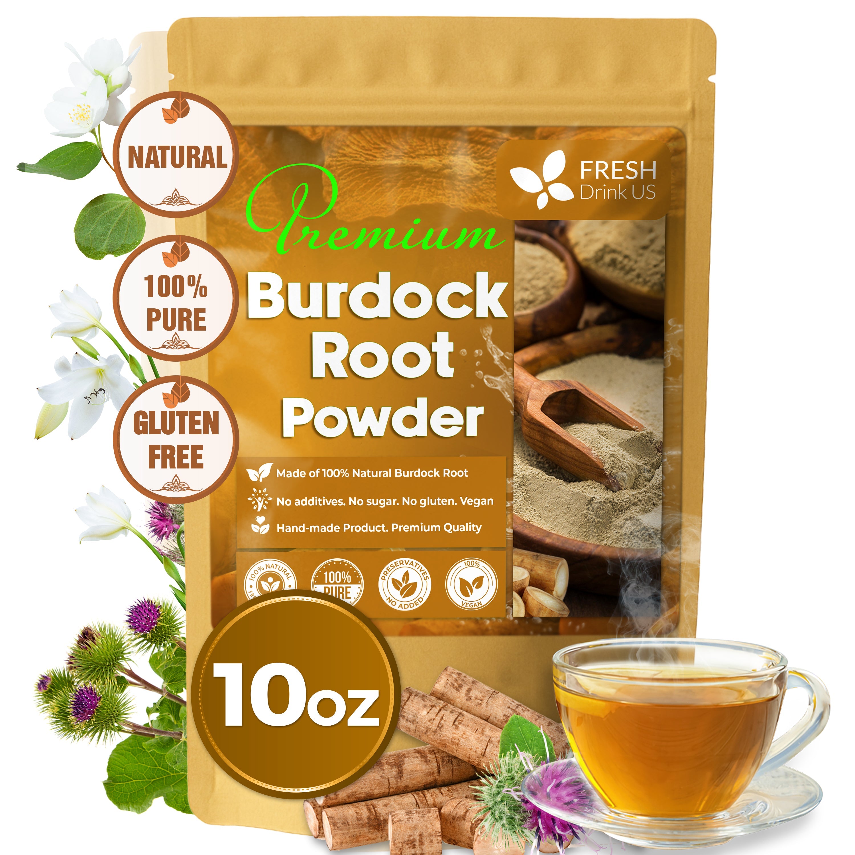 Burdock Root Powder, Burdock Root Extract, 100% Natural & Pure from Burdock Root, Burdock Root Herbal Tea, No Additives, No Caffeine, Vegan by FreshDrinkUS - Natural and Premium Herbal Tea