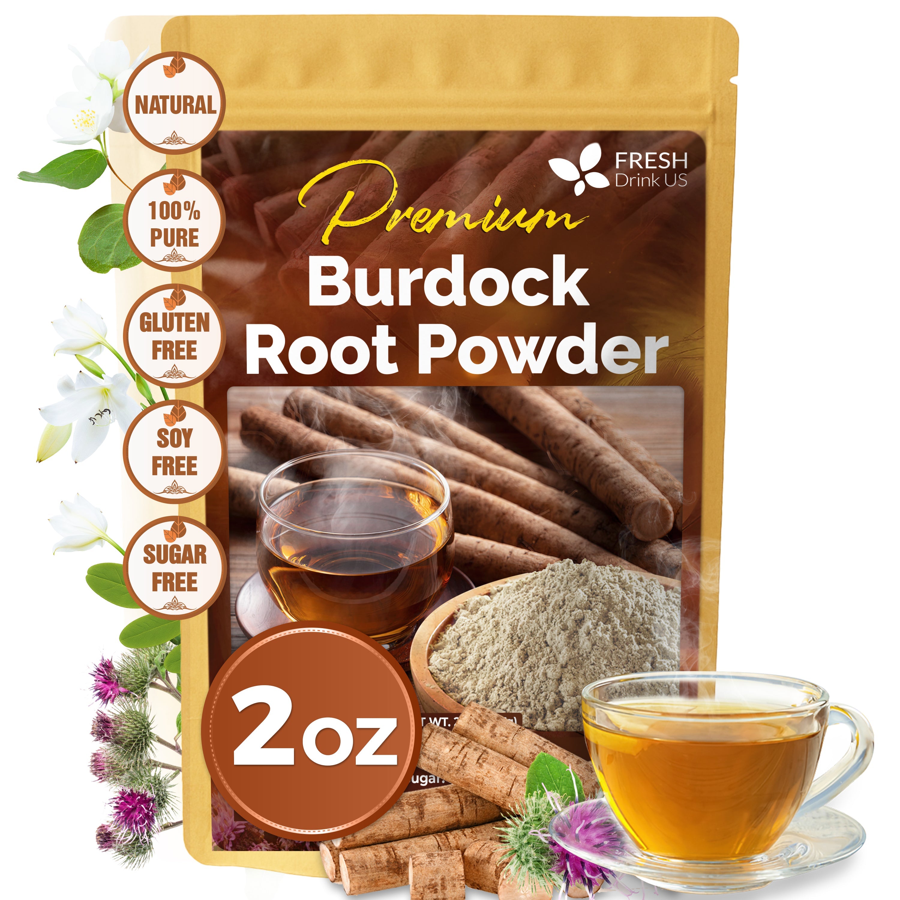 Burdock Root Powder, Burdock Root Extract, 100% Natural & Pure from Burdock Root, Burdock Root Herbal Tea, No Additives, No Caffeine, Vegan by FreshDrinkUS - Natural and Premium Herbal Tea