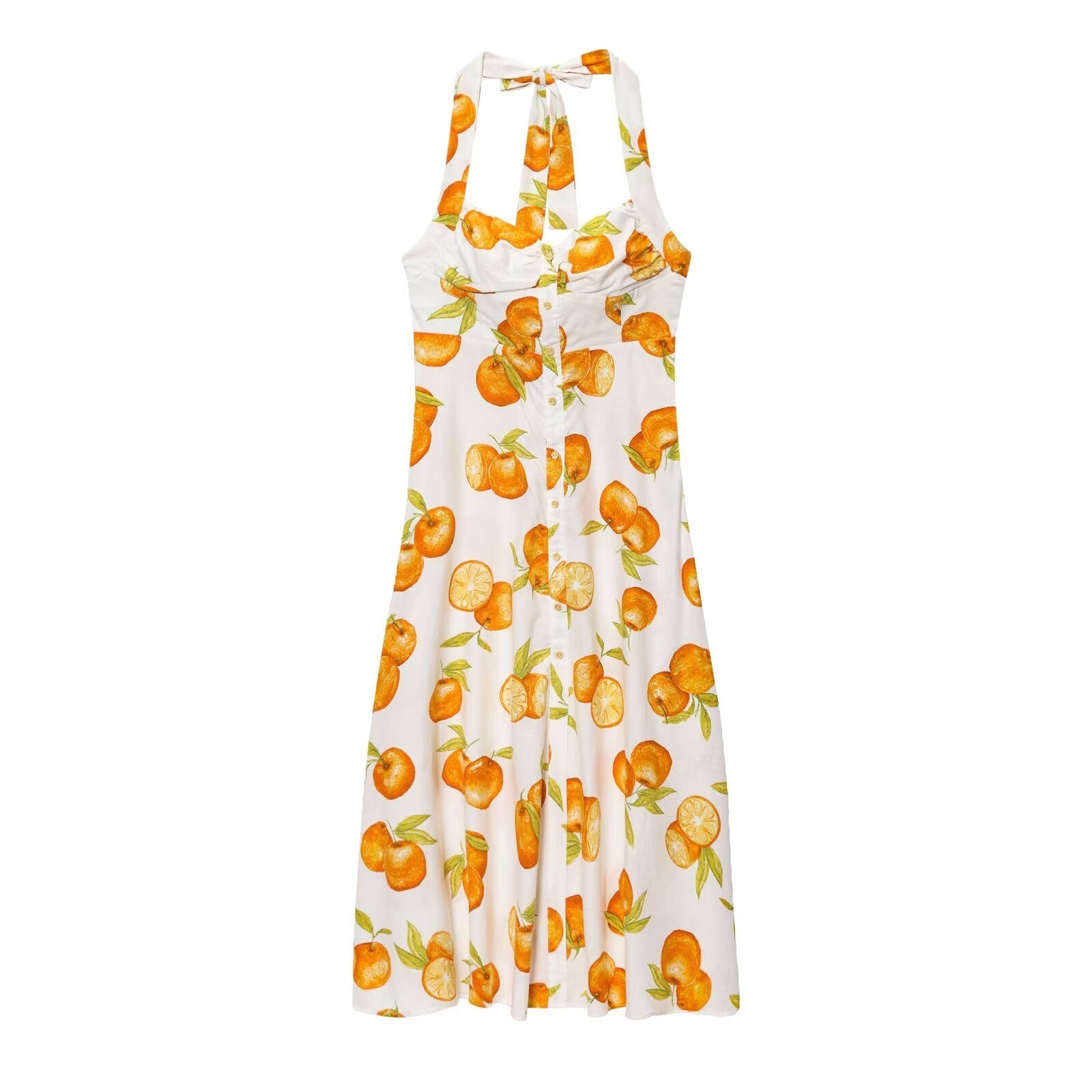 Women Clothing Fashionable Temperamental All Match Linen Printed Halter Dress by Ragazza