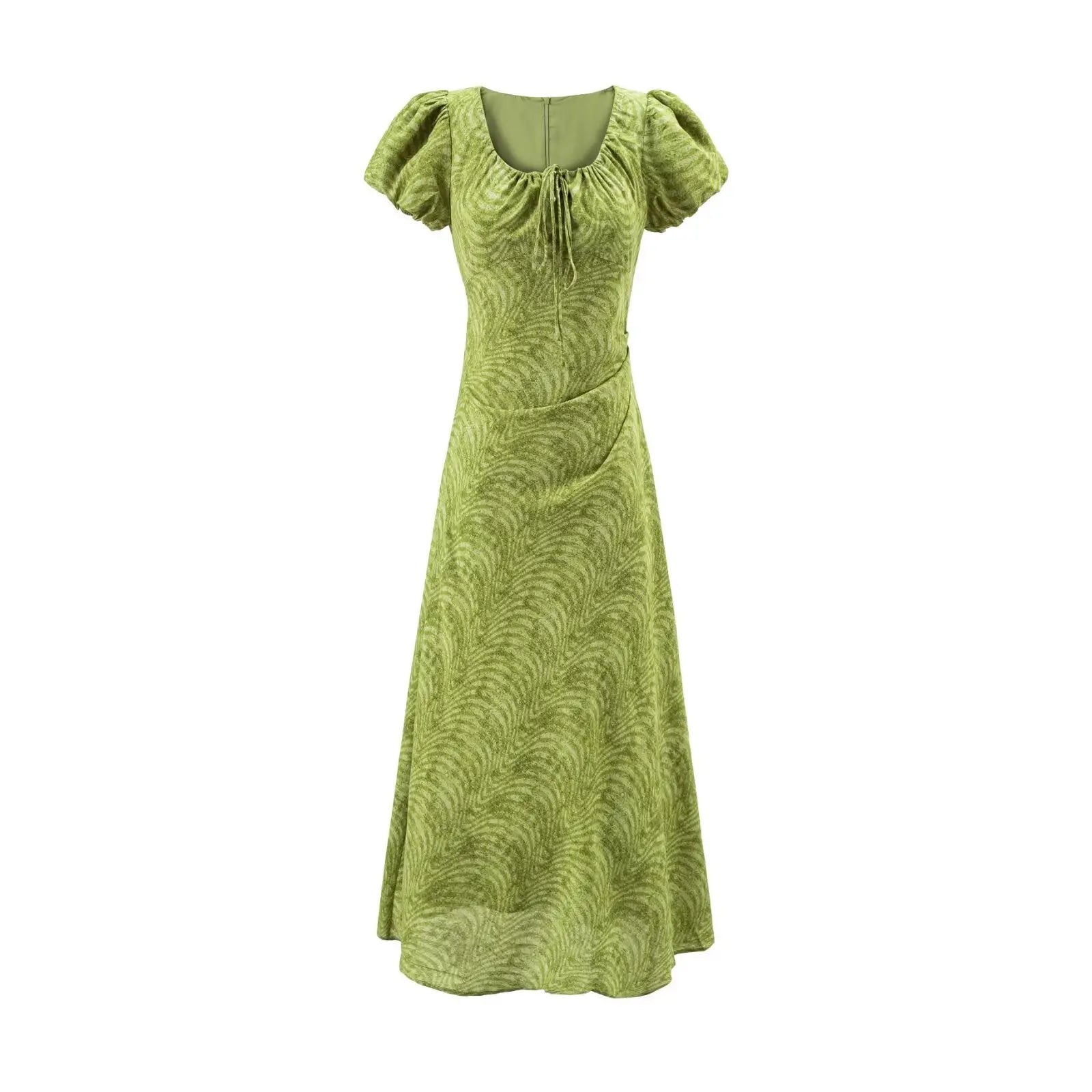 Sweet Printed Chic Puff Sleeve Maxi Dress round Neck Sexy Slim Fit Party Dress