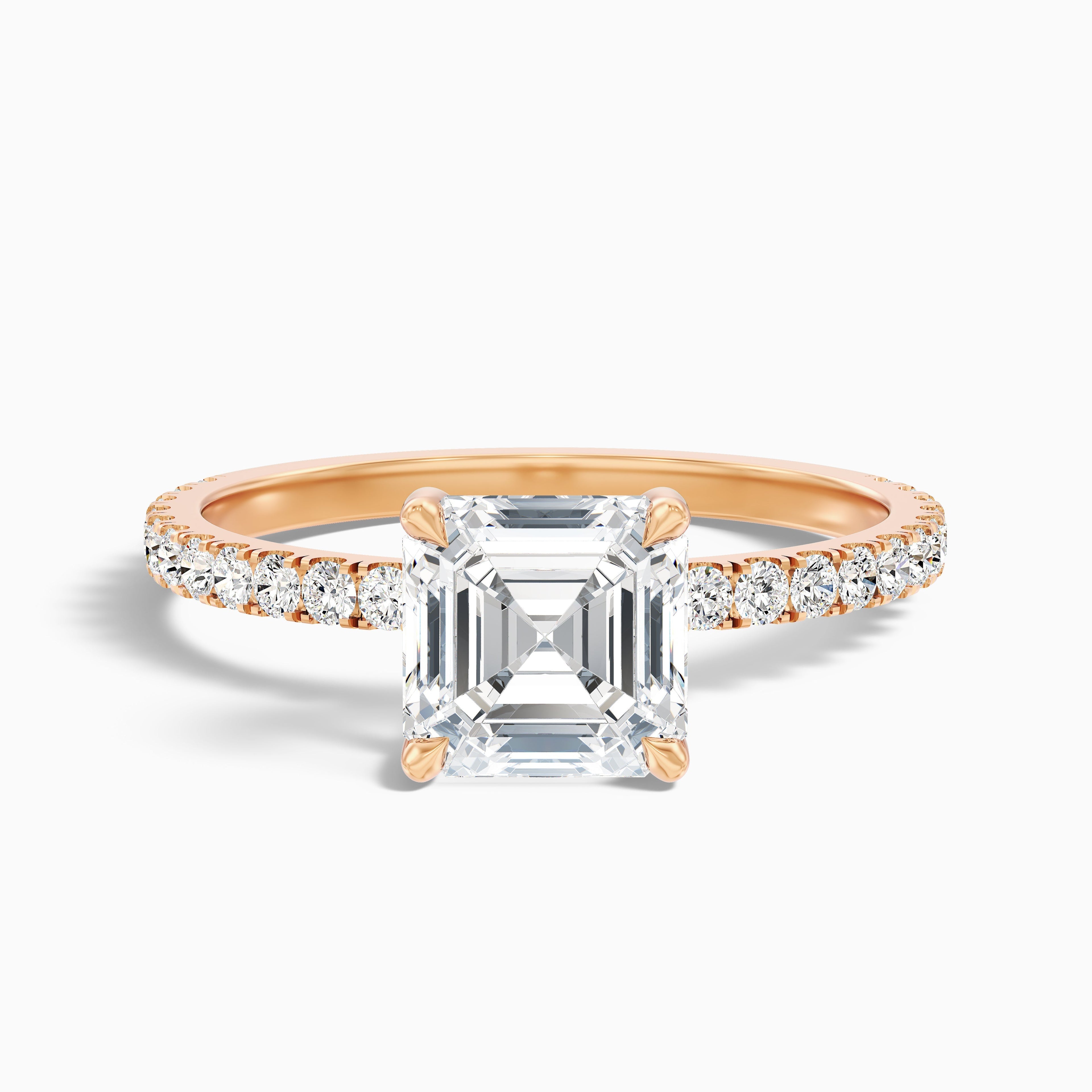 Mylie 1 Carat Asscher Cut Side Stone Pave Lab Grown Diamond Engagement Ring in 925 Sterling Silver