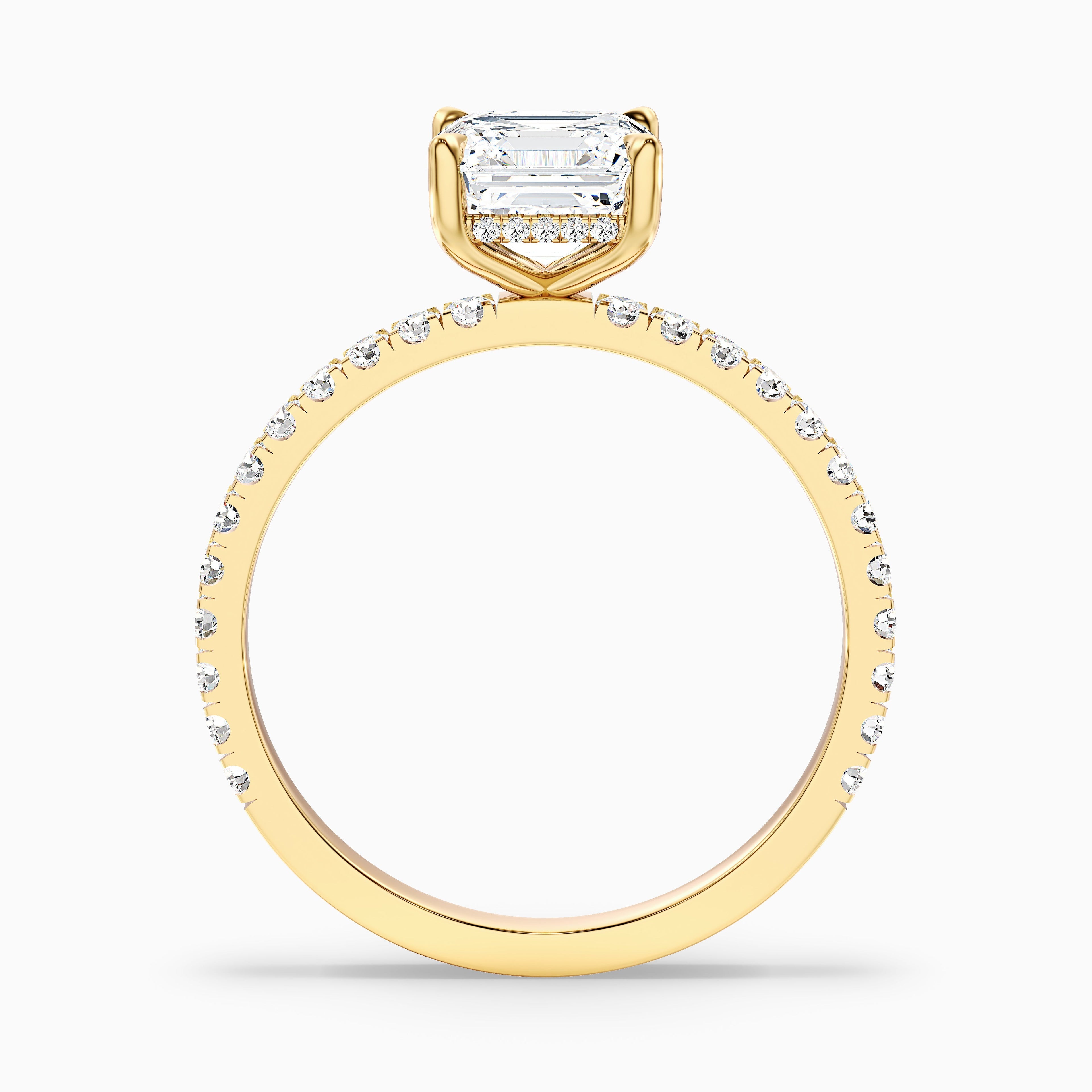 Mylie 5 Carat Asscher Cut Side Stone Pave Lab Grown Diamond Engagement Ring in 18k Yellow Gold