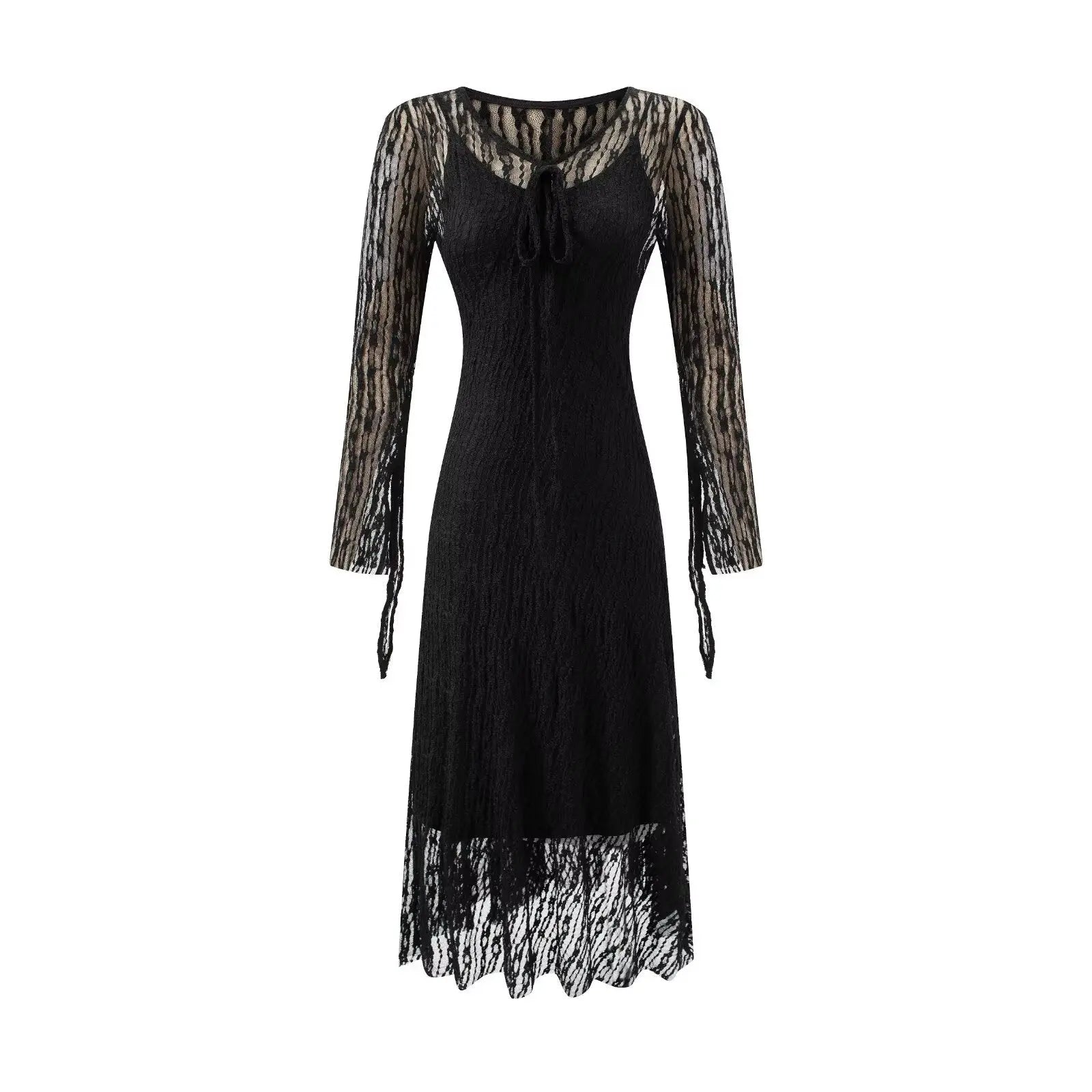 Summer Vintage Adult Woman Casual Drawstring Strap Flattering Figure Dress