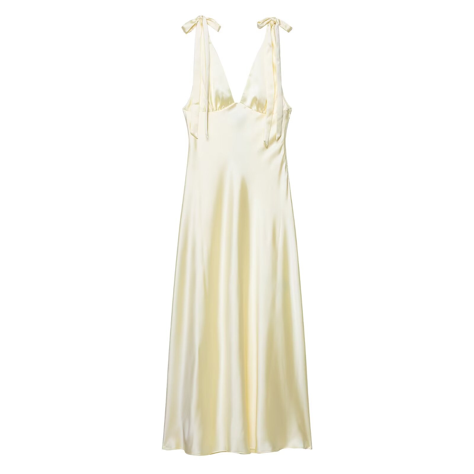 Summer Women Clothing Sexy Bowknot Decoration Silk Satin Texture Midi Dress by Ragazza