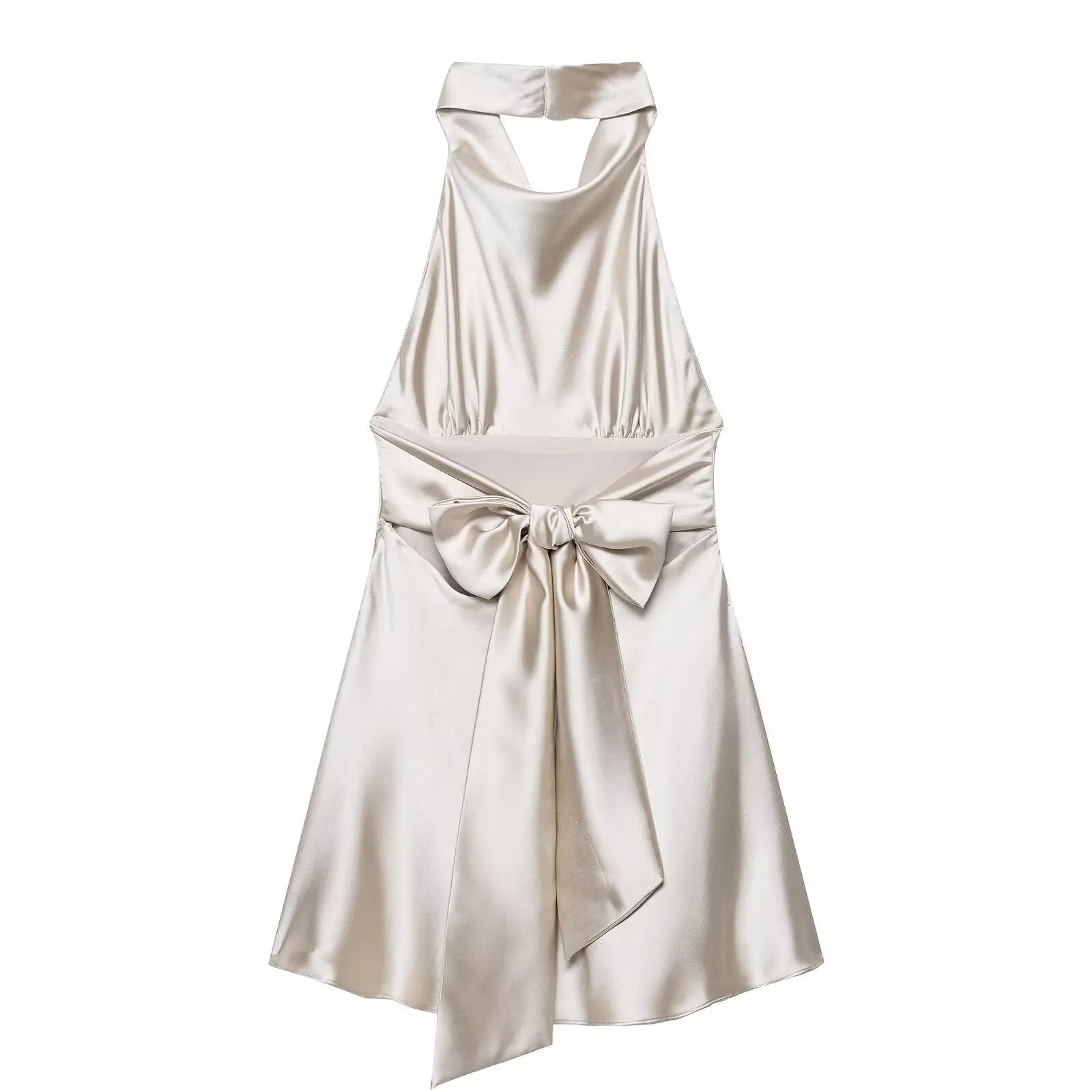 Women Clothing French Silk Satin Texture Waist Tight Halter Short Dress