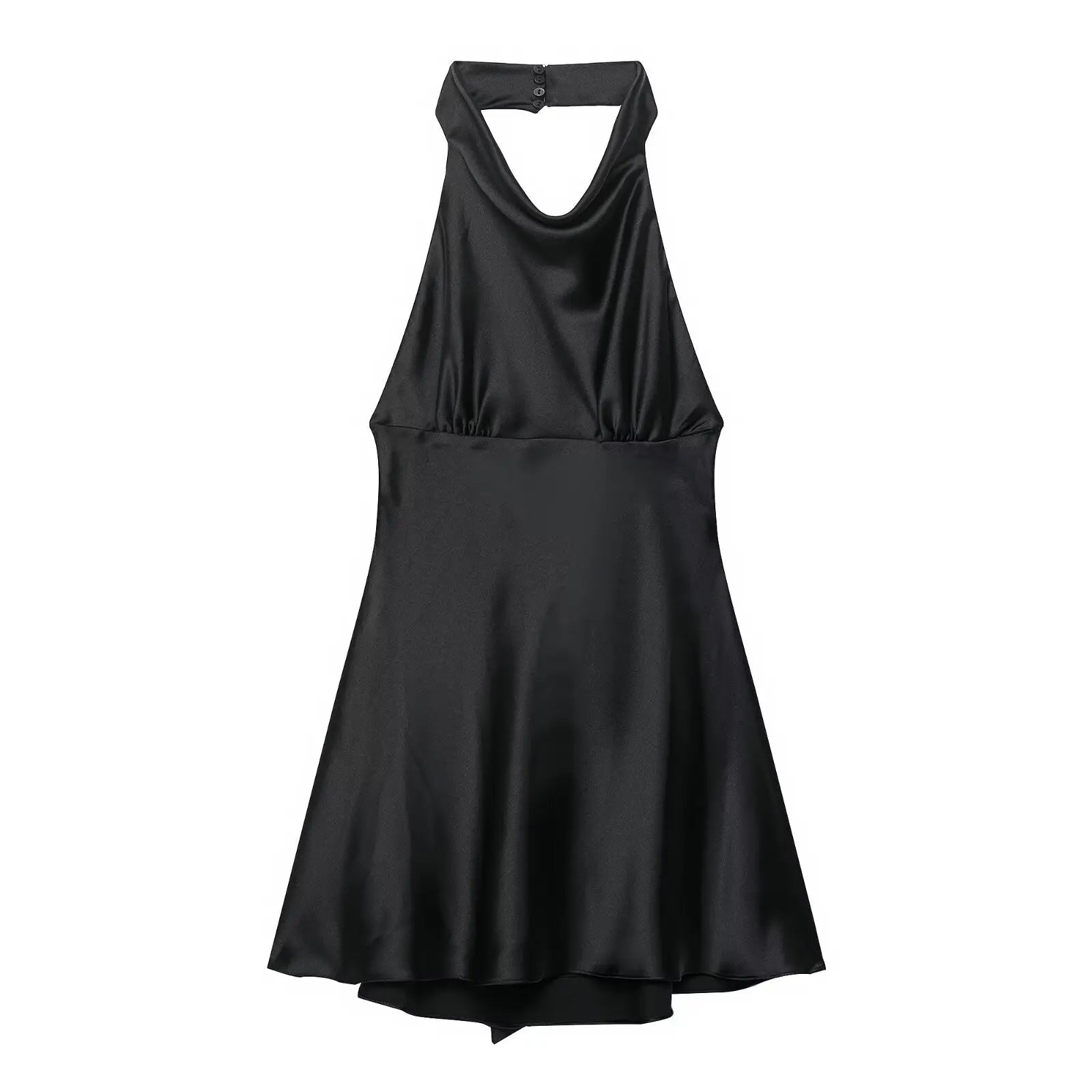Women Clothing French Silk Satin Texture Waist Tight Halter Short Dress