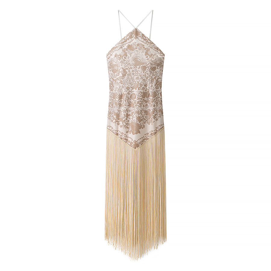Fall Women Clothing Simple Halter Glossy Tassel Dress by Ragazza