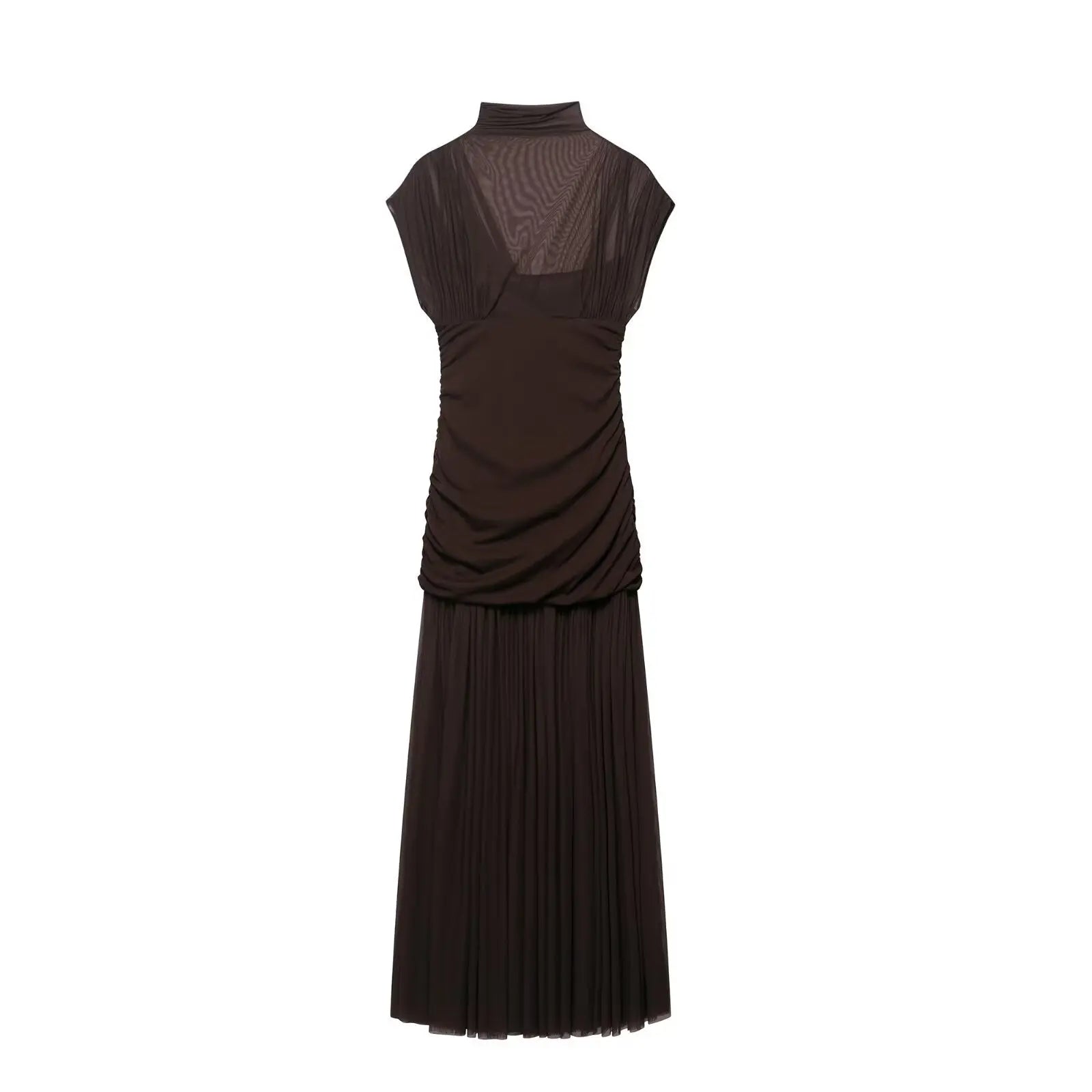 Autumn Women Sexy Half Turtleneck Slim Fit Silk Net Stitching Dress