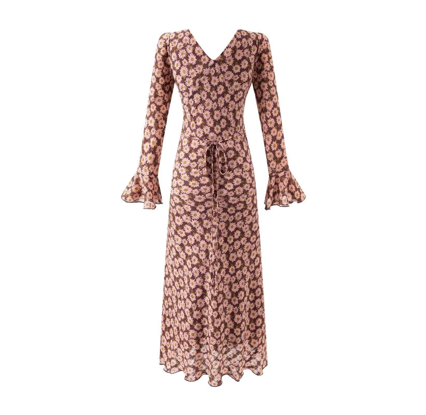Women Clothing Mid Length Floral Printed V neck Dress by Ragazza