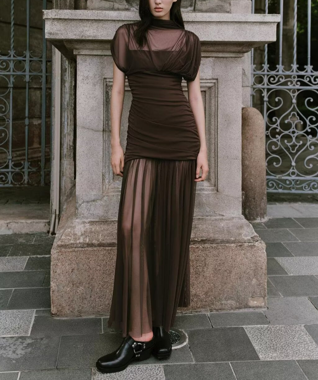 Summer Floral Ribbon Silk Net Stitching Dress by Ragazza