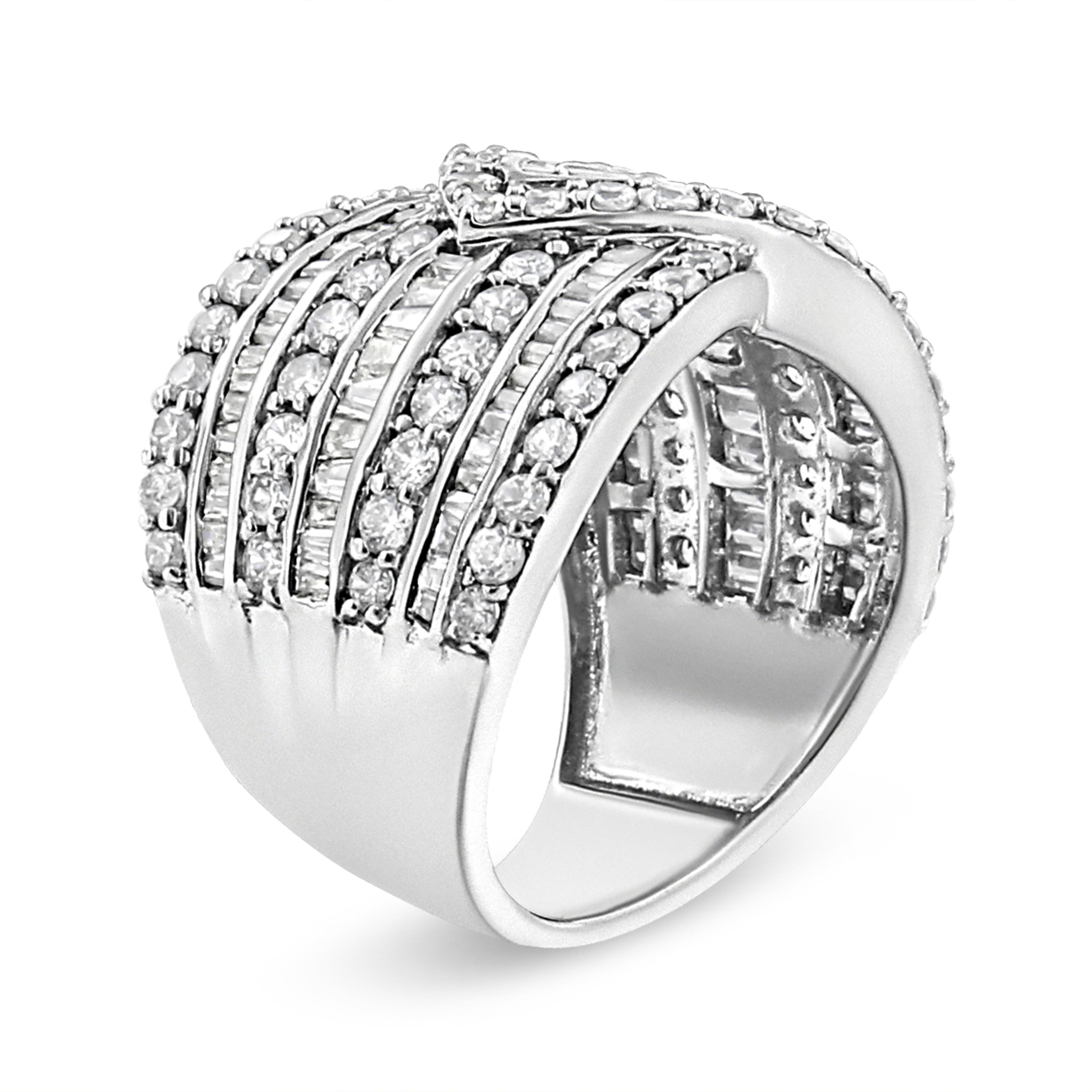 .925 Sterling Silver 2 3/8 Cttw Diamond Multi Row Overlay Band Ring ( J-K Color, I3 Clarity) - Ring Size 7 by Bids.com
