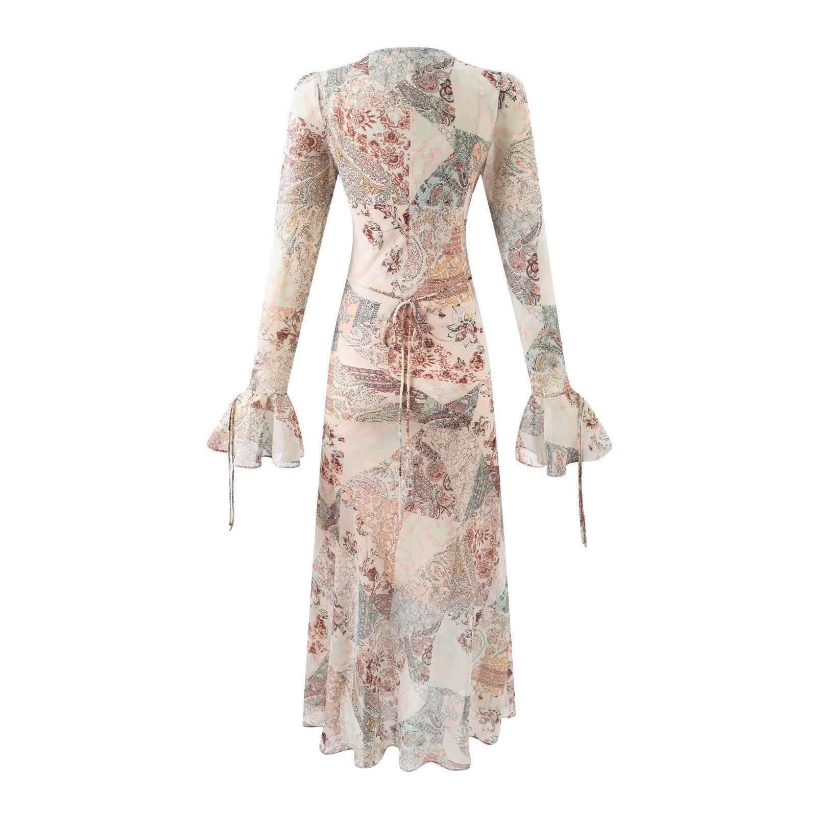 Summer Women Long Sleeved V neck Printed Dress Women by Ragazza