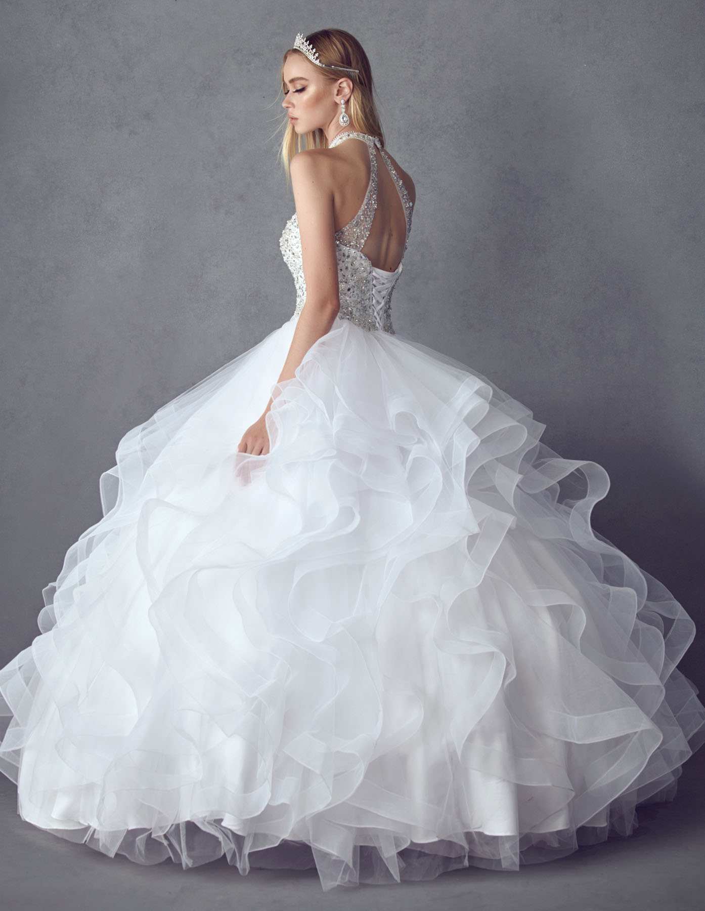 Juliet 1420 Crystal Beading Layered Tulle Skirt Quinceanera Dress by DiscountDressShop