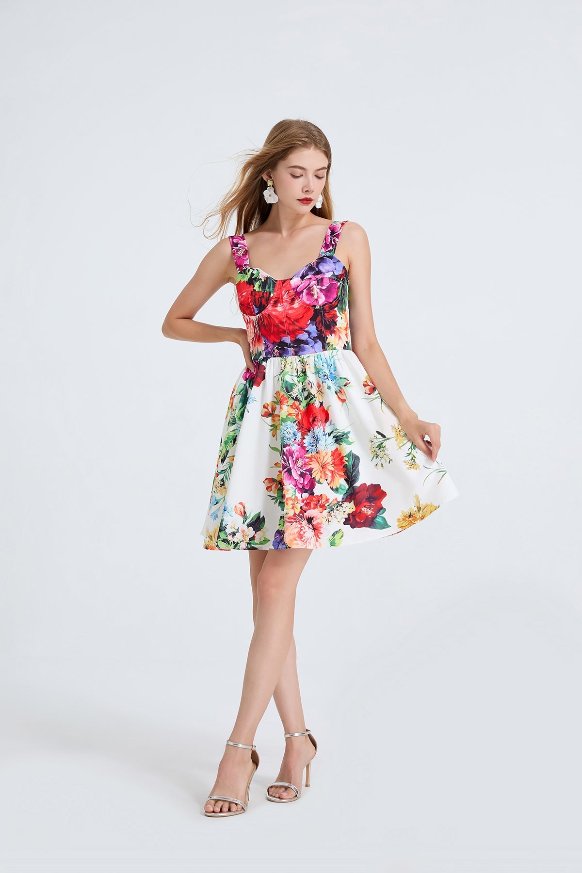 Women High Waisted Printed Halter Top Short Dress With Elastic Back Straps by Ragazza