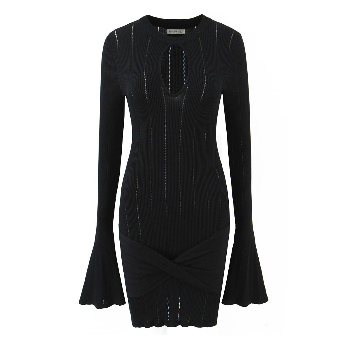 Women Clothing Summer Hollow Out Cutout Slim Sheath Flare Sleeve Knitted Long Sleeved Dress by Ragazza