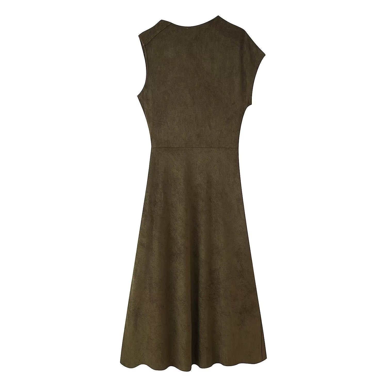 Early Autumn Women Clothing French Suede Leather Mid-Length Irregular Asymmetric Dress by Ragazza