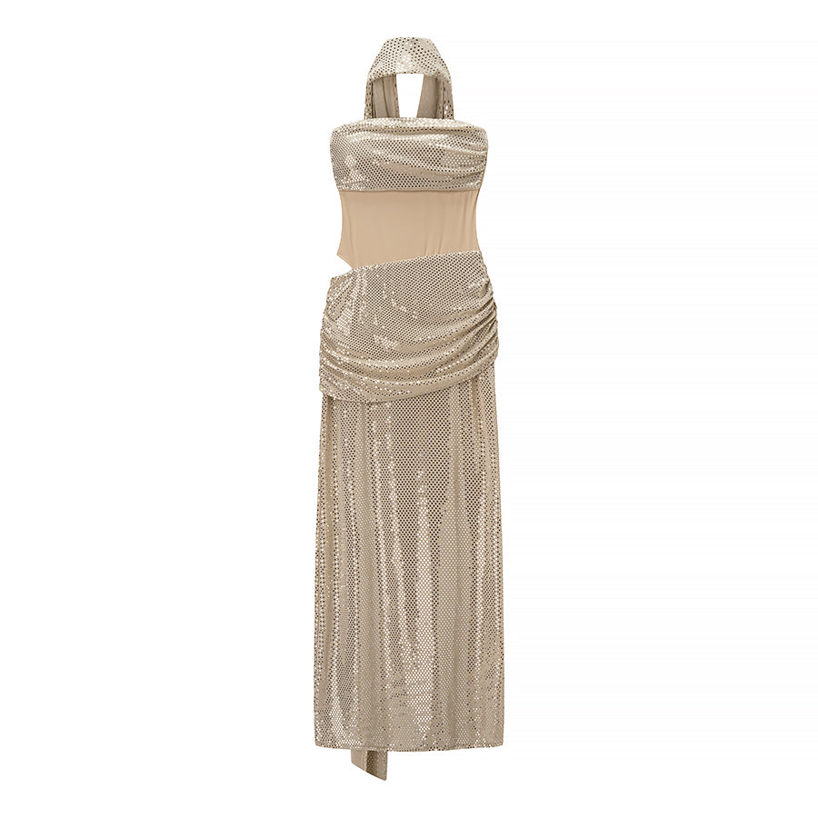 Autumn Entry Lux Sequined Ribbon Sleeveless Tube Top Cocktail Dress by Ragazza