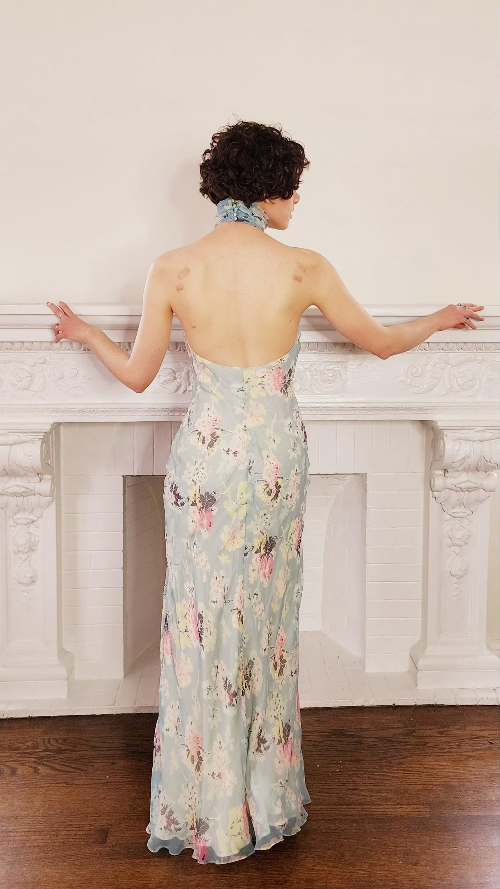 Women Clothing Autumn Socialite Artistic Printed Backless Design Halter Dress by Ragazza