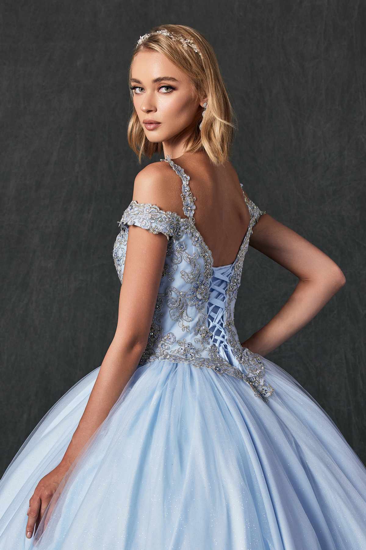 Juliet 1430 Dress Quinceanera Ball Gown Embroidered Applique Glitter Tulle by DiscountDressShop