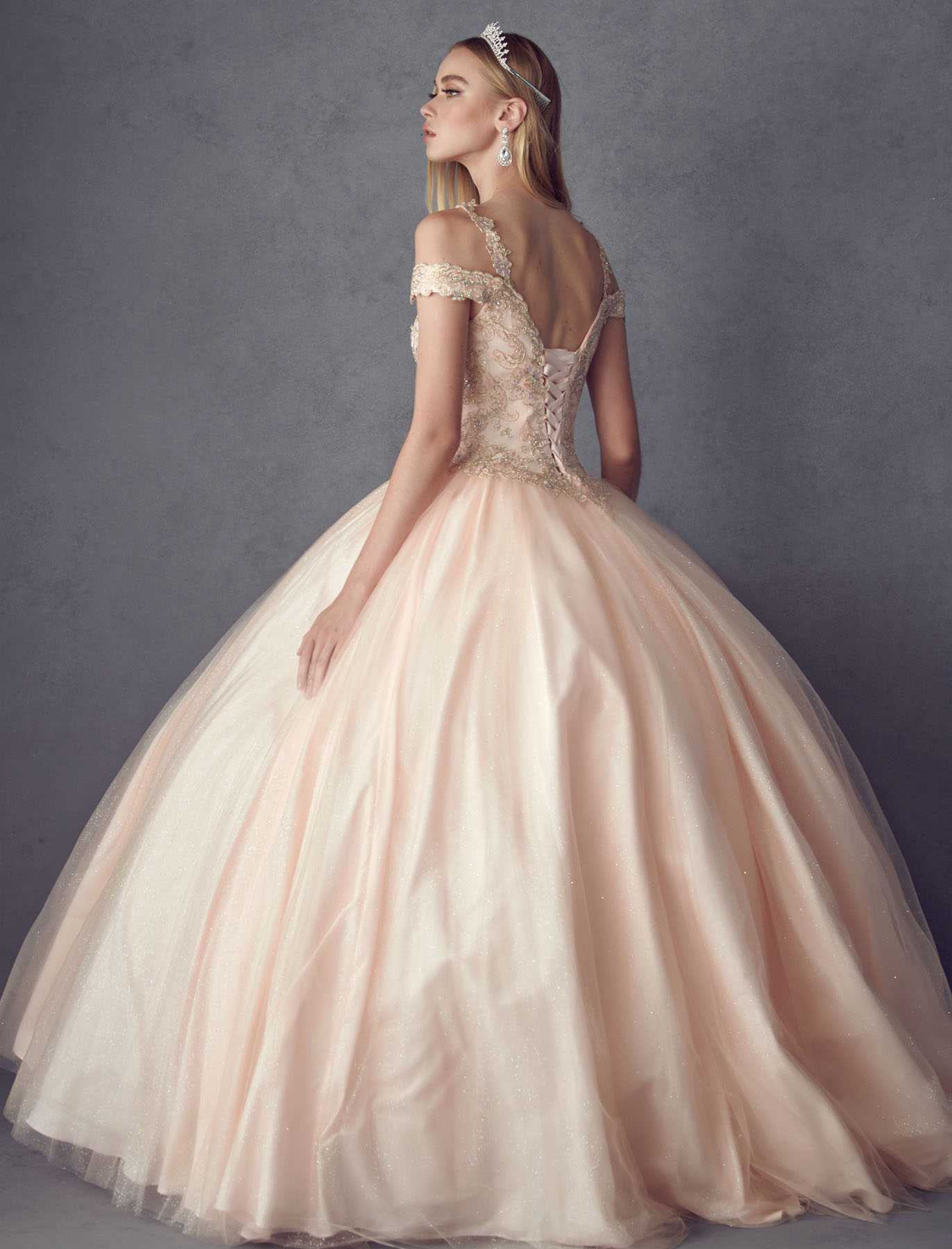 Juliet 1430 Dress Quinceanera Ball Gown Embroidered Applique Glitter Tulle by DiscountDressShop