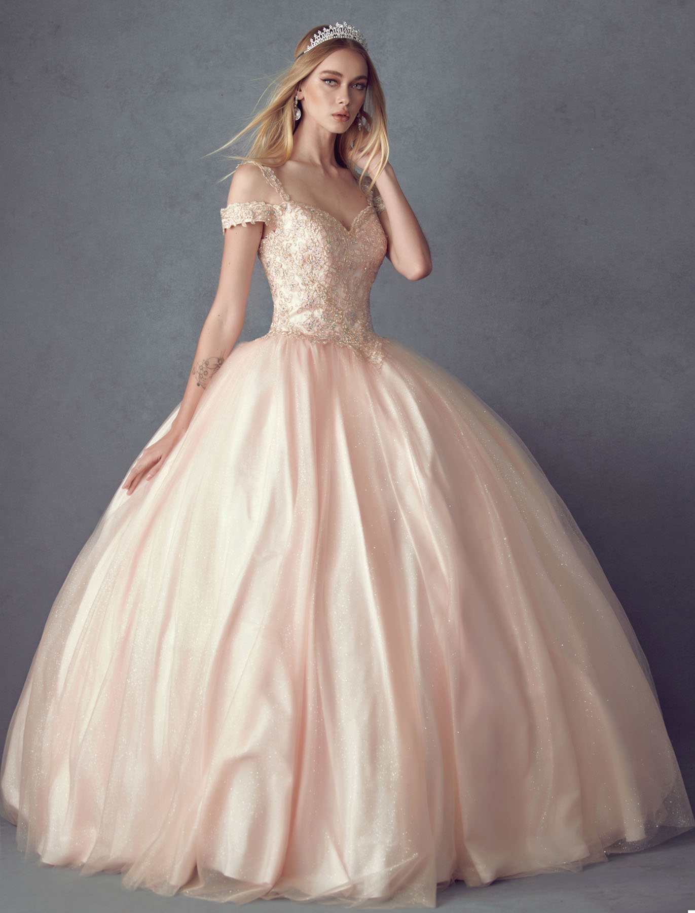 Juliet 1430 Dress Quinceanera Ball Gown Embroidered Applique Glitter Tulle by DiscountDressShop