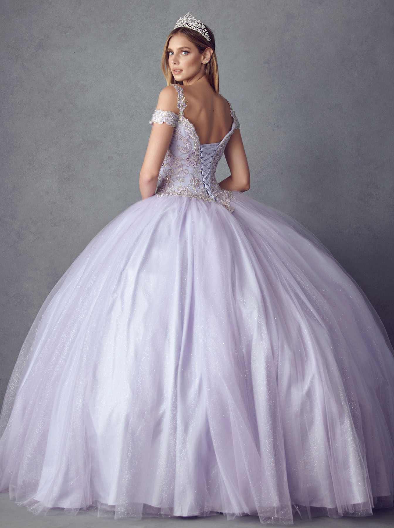 Juliet 1430 Dress Quinceanera Ball Gown Embroidered Applique Glitter Tulle by DiscountDressShop