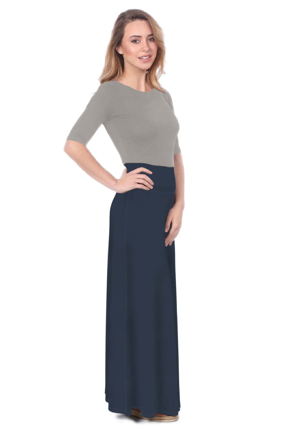 Sleek A-Line Maxi Skirt with Adjustable Fold-Over Waist by Kosher Casual USA