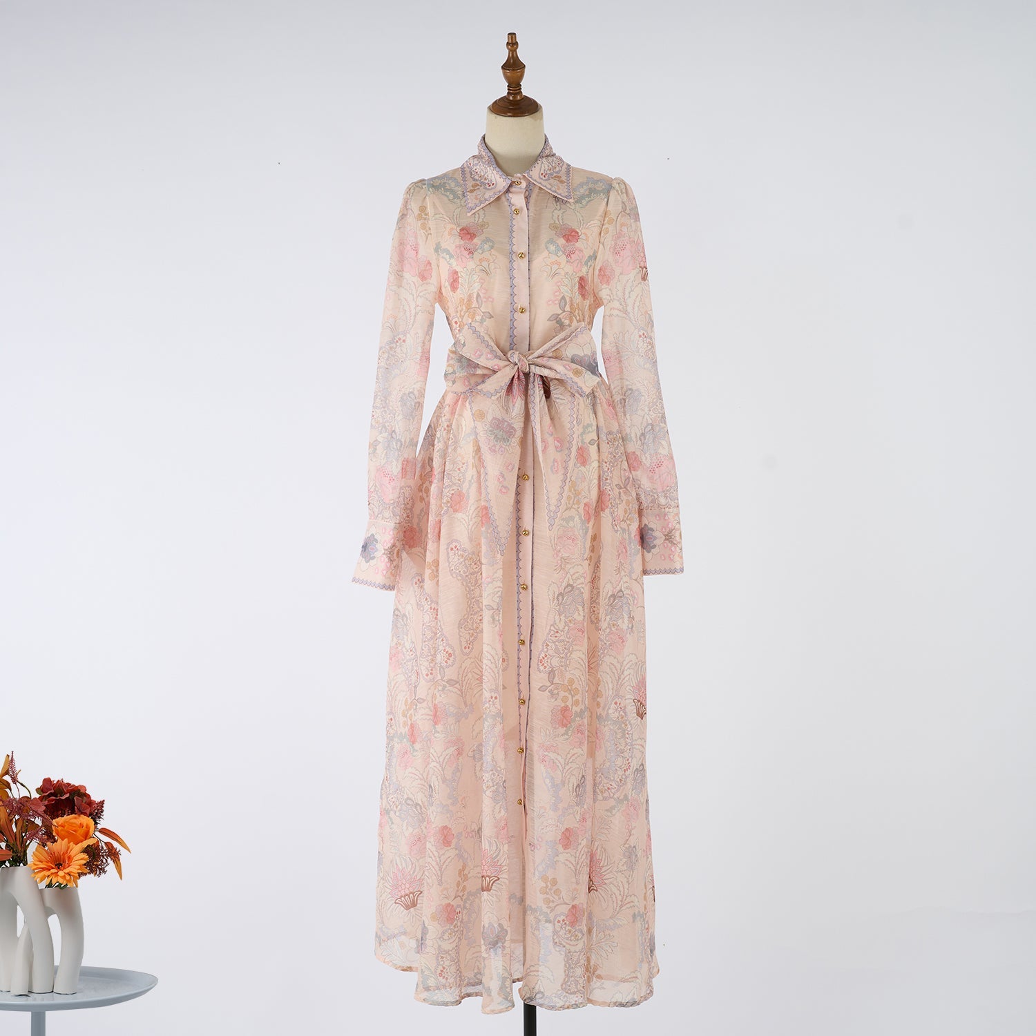 Women Spring Autumn Two Piece Set Printed Single Breasted Maxi Dress by Ragazza