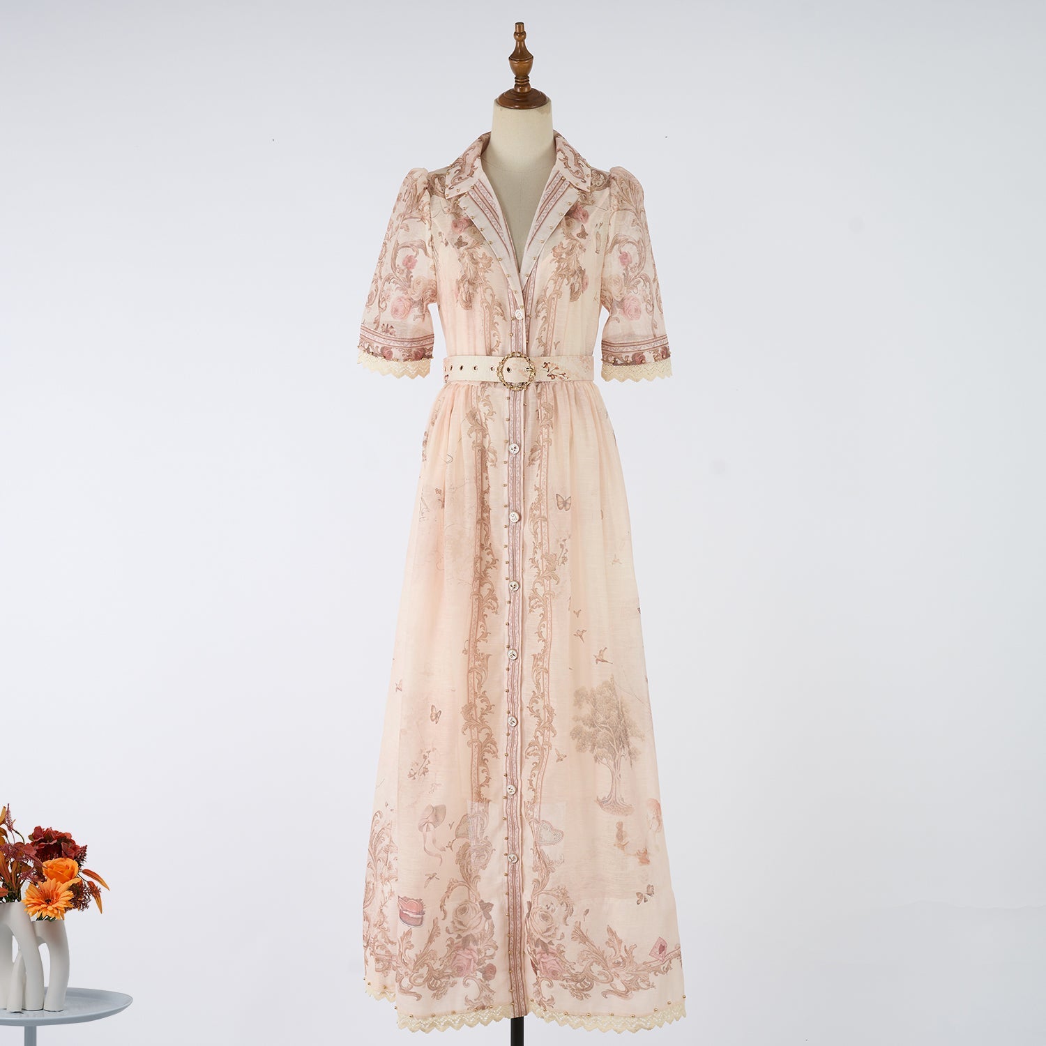 Women Summer Printed Buttons Stand Up Collar Maxi Dress by Ragazza