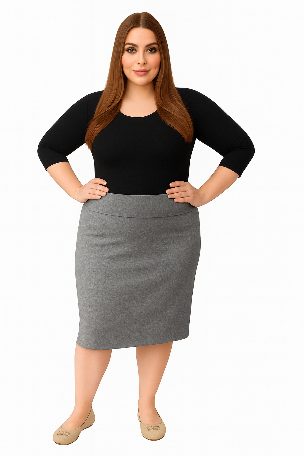 Plus Size Modest Stretch Knee Length Pencil Skirt in Cotton Spandex by Kosher Casual USA