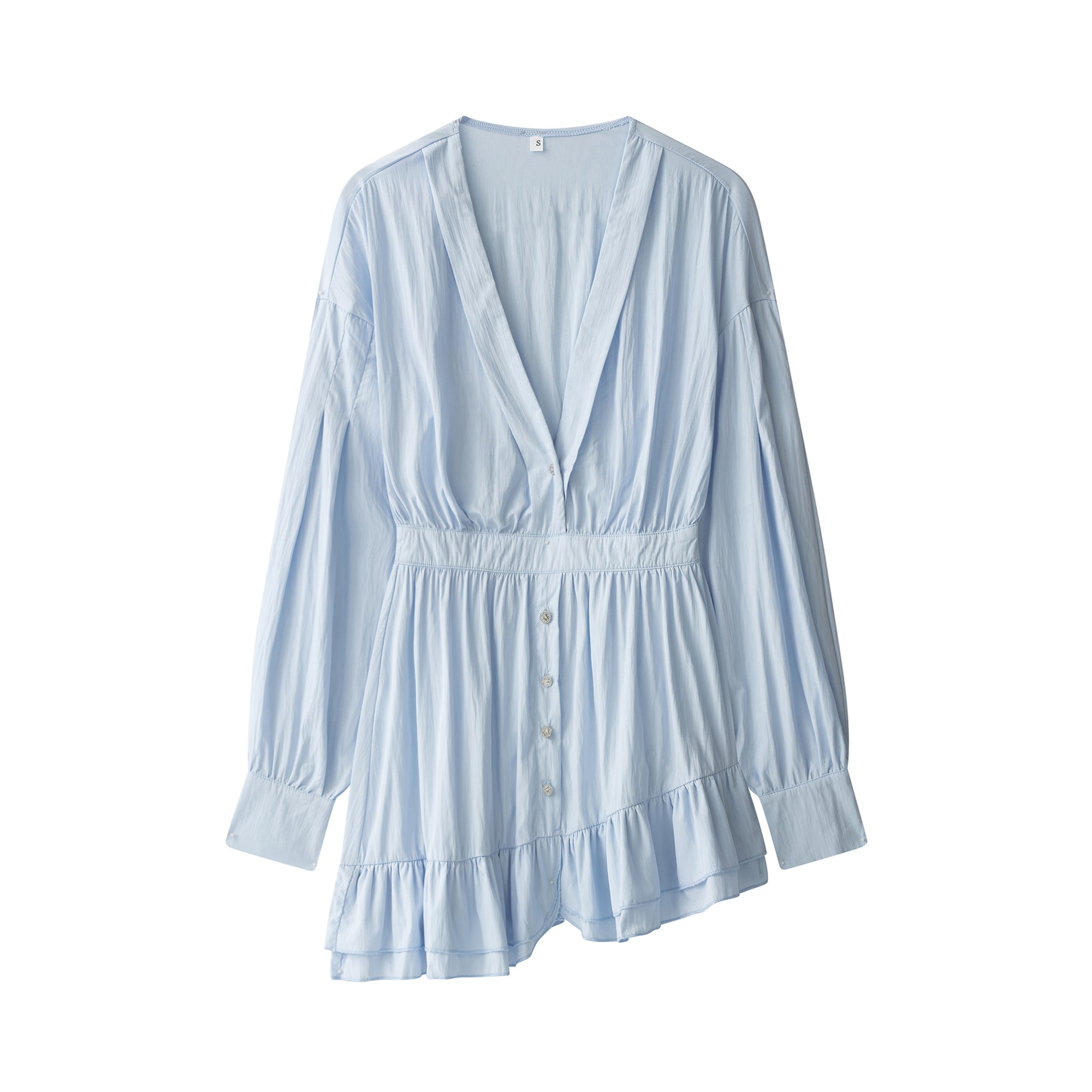 Women Clothing at Quality Collared Button Long Sleeve Lotus Leaf Dress by Ragazza