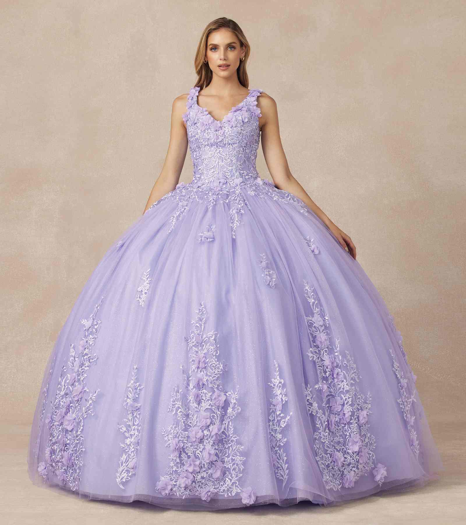 Juliet 1437 Floral Applique Quinceanera Ball Gown With 3D Flowers by DiscountDressShop
