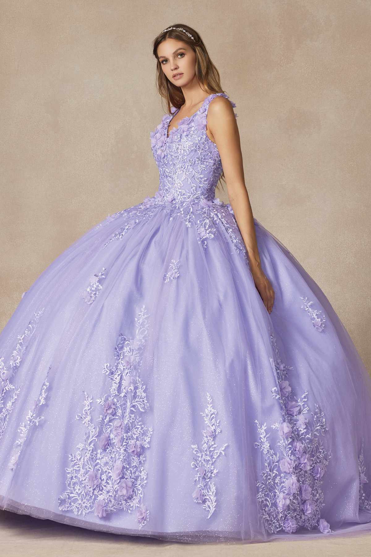 Juliet 1437 Floral Applique Quinceanera Ball Gown With 3D Flowers by DiscountDressShop