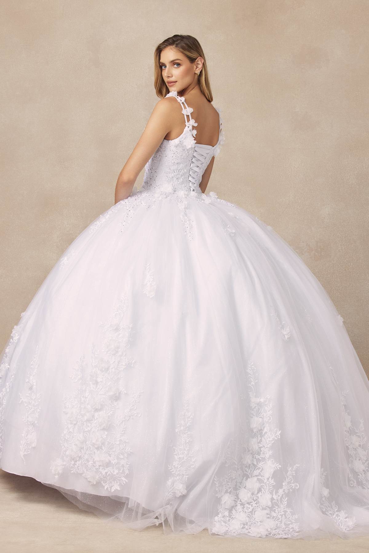 Juliet 1437 Floral Applique Quinceanera Ball Gown With 3D Flowers by DiscountDressShop